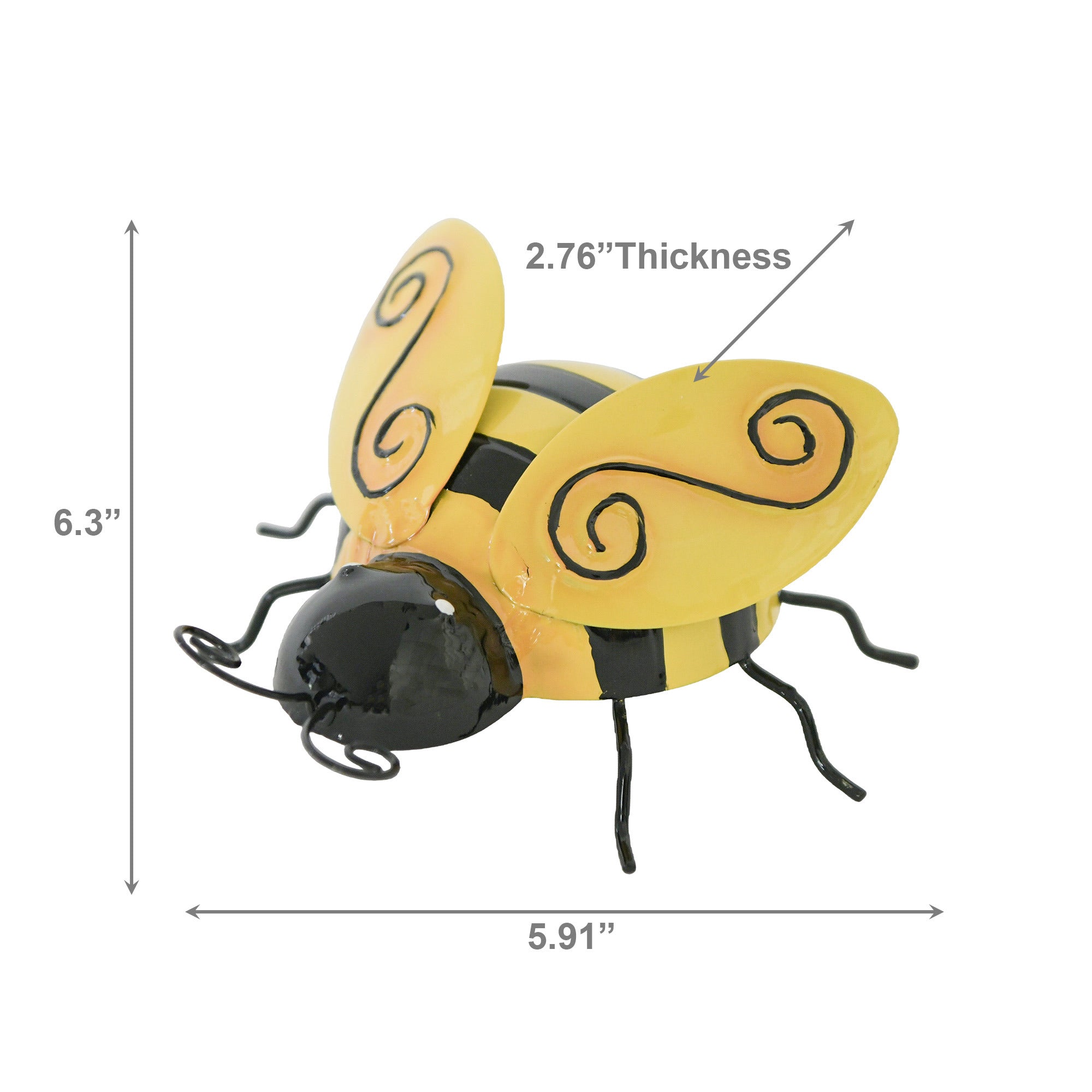 Metal Bee Figurine with Scroll Wing Detail - Set of 6