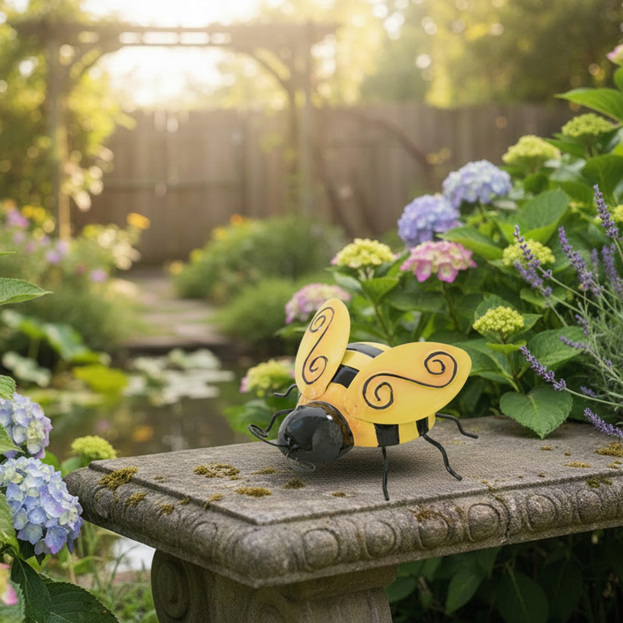 Metal Bee Figurine with Scroll Wing Detail - Set of 6