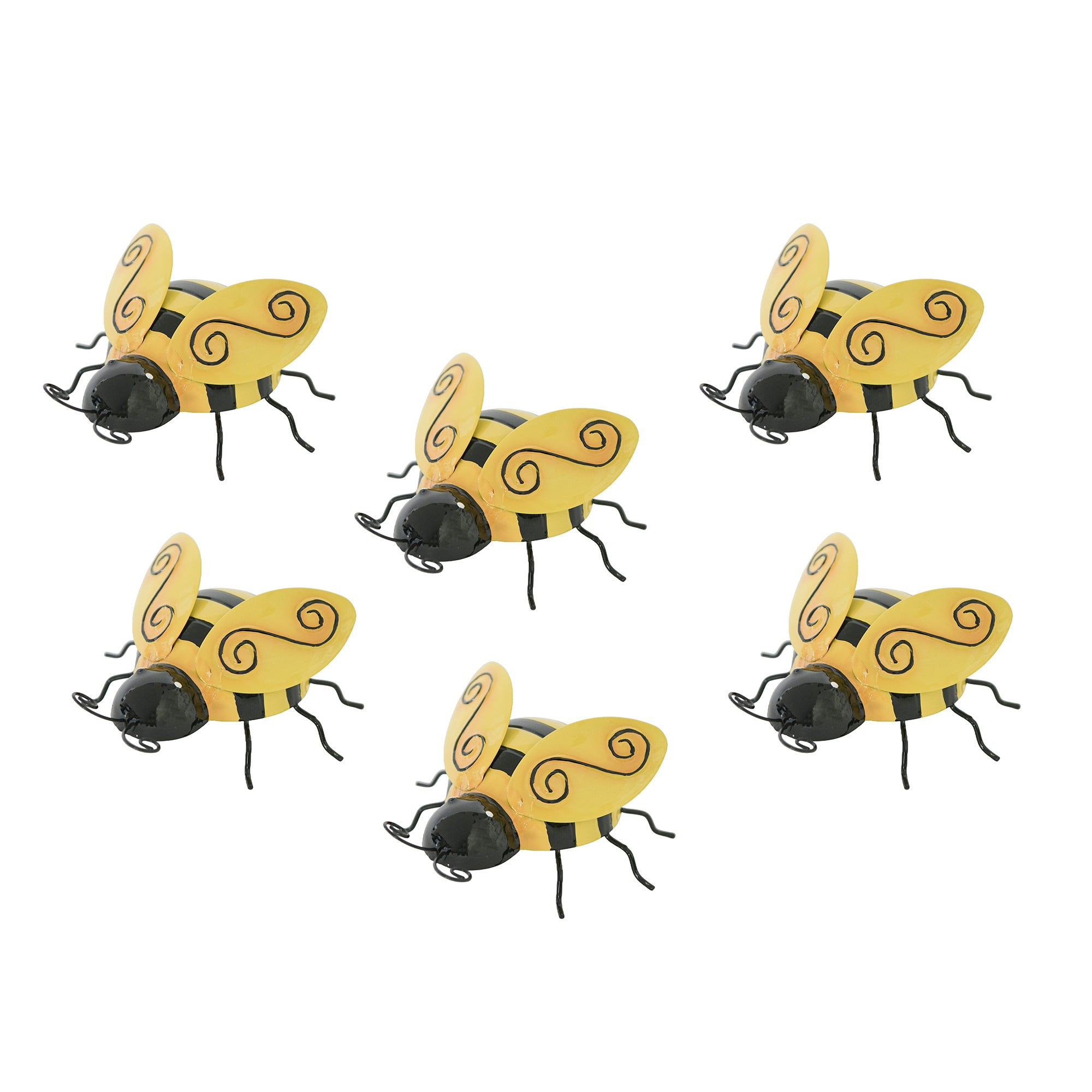 Metal Bee Figurine with Scroll Wing Detail - Set of 6