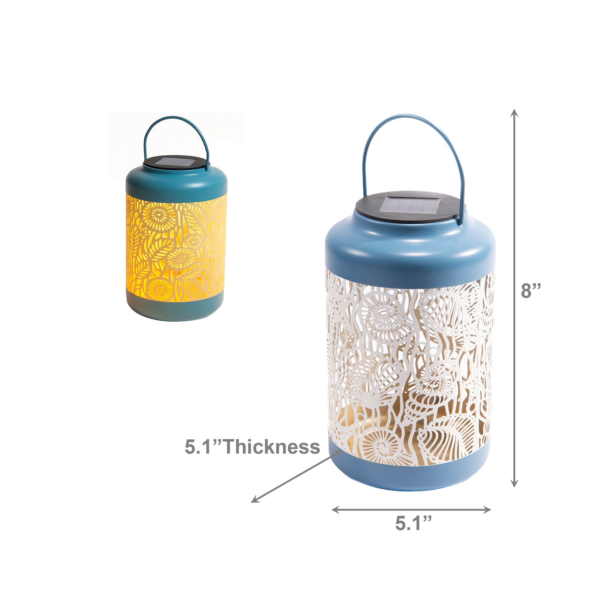 LED Solar-Powered Metal Lantern with Sea Shell Motif