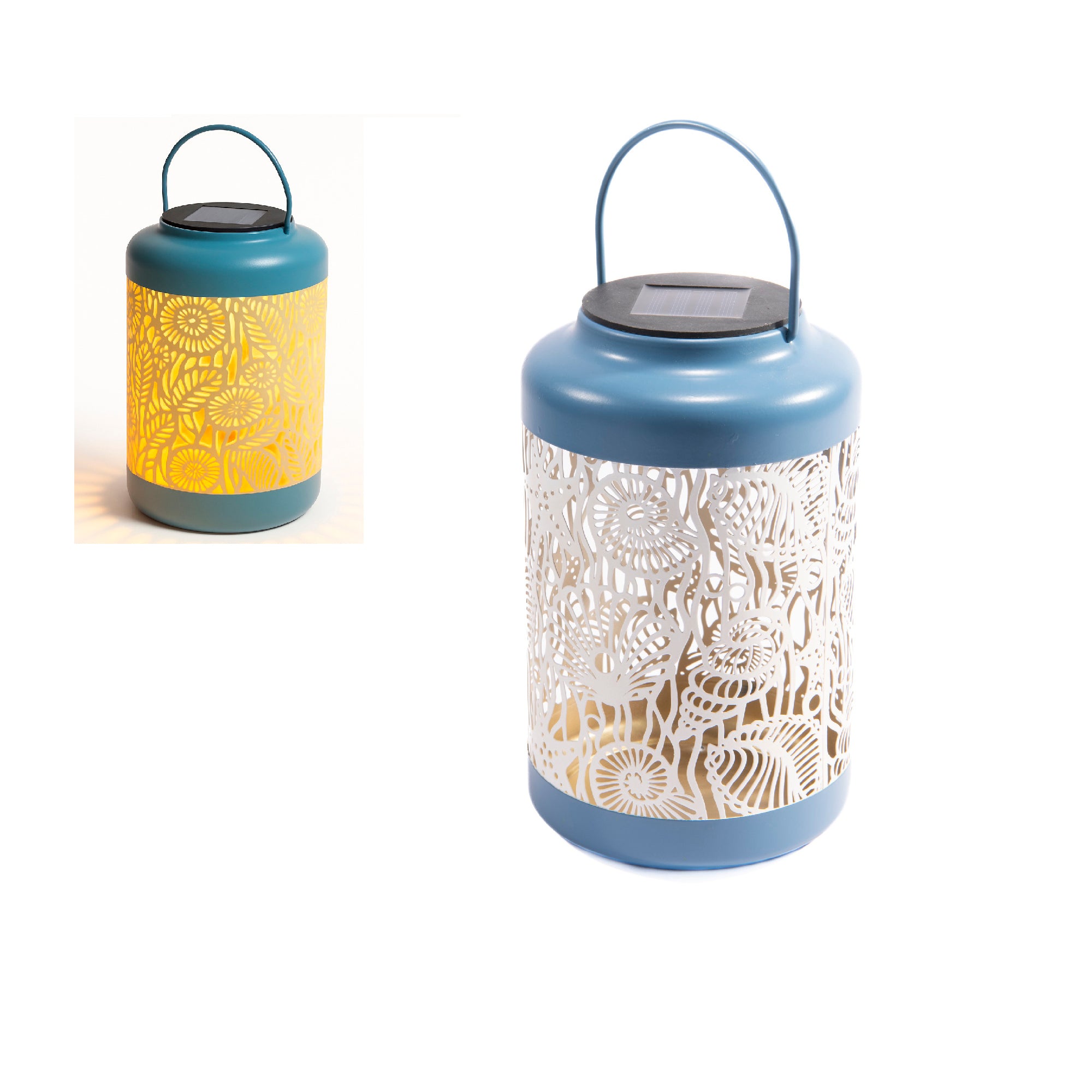 LED Solar-Powered Metal Lantern with Sea Shell Motif