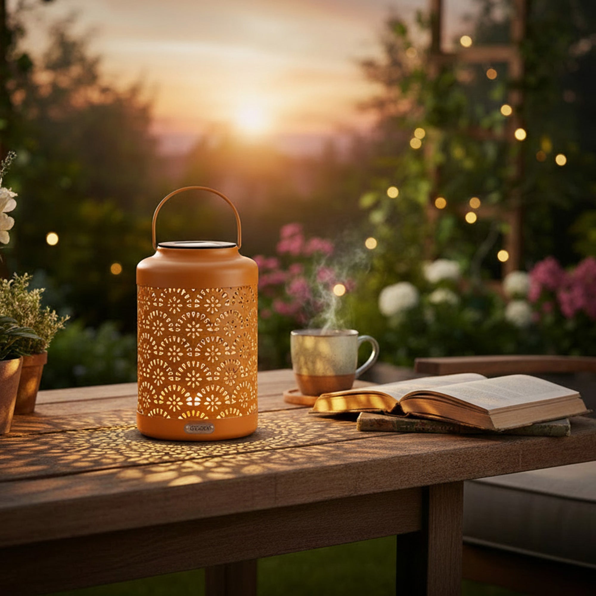 LED Solar-Powered Metal Lantern Featuring Hummingbird
