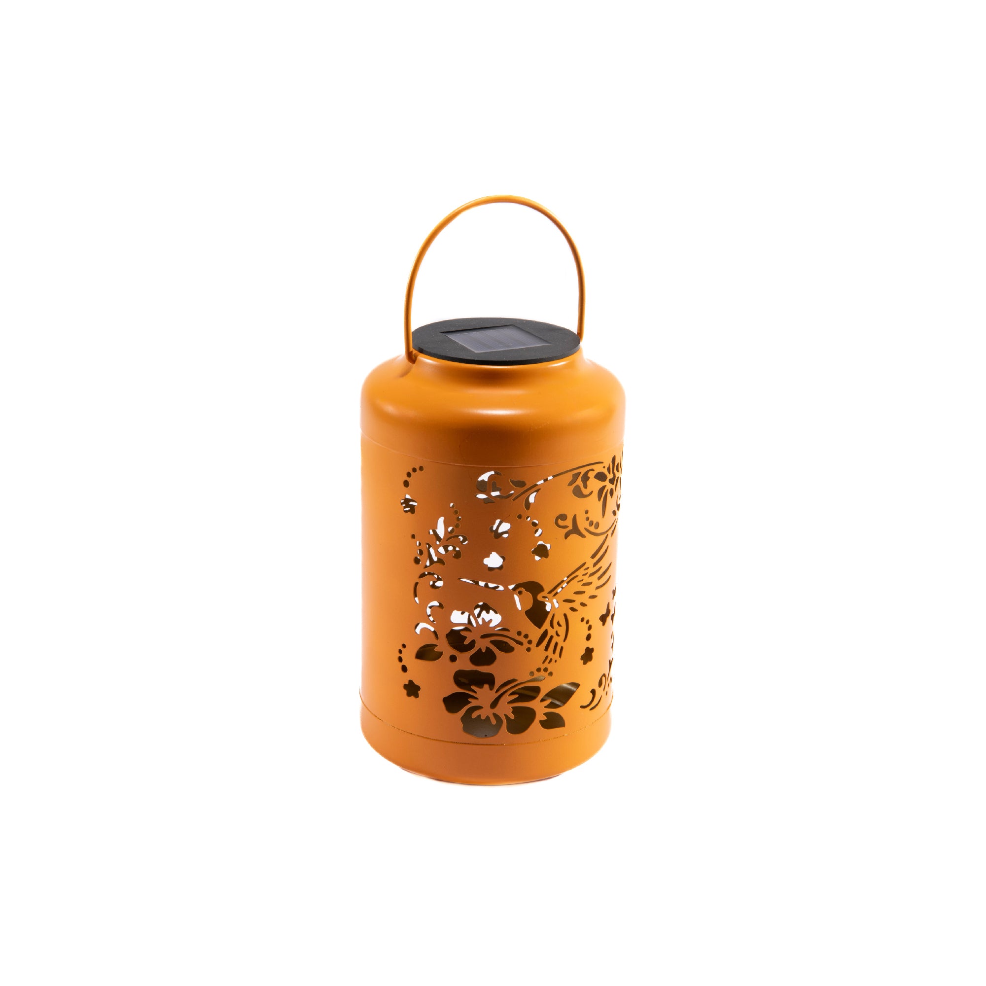 LED Solar-Powered Metal Lantern Featuring Hummingbird