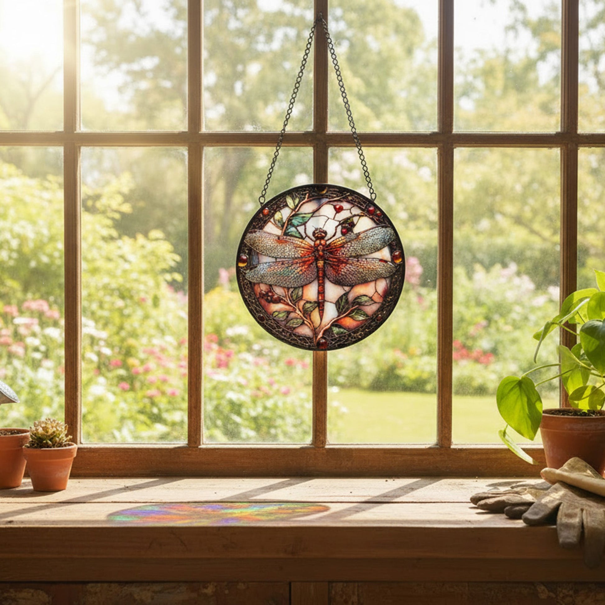 6-Inch Stained Glass Dragonfly Suncatcher