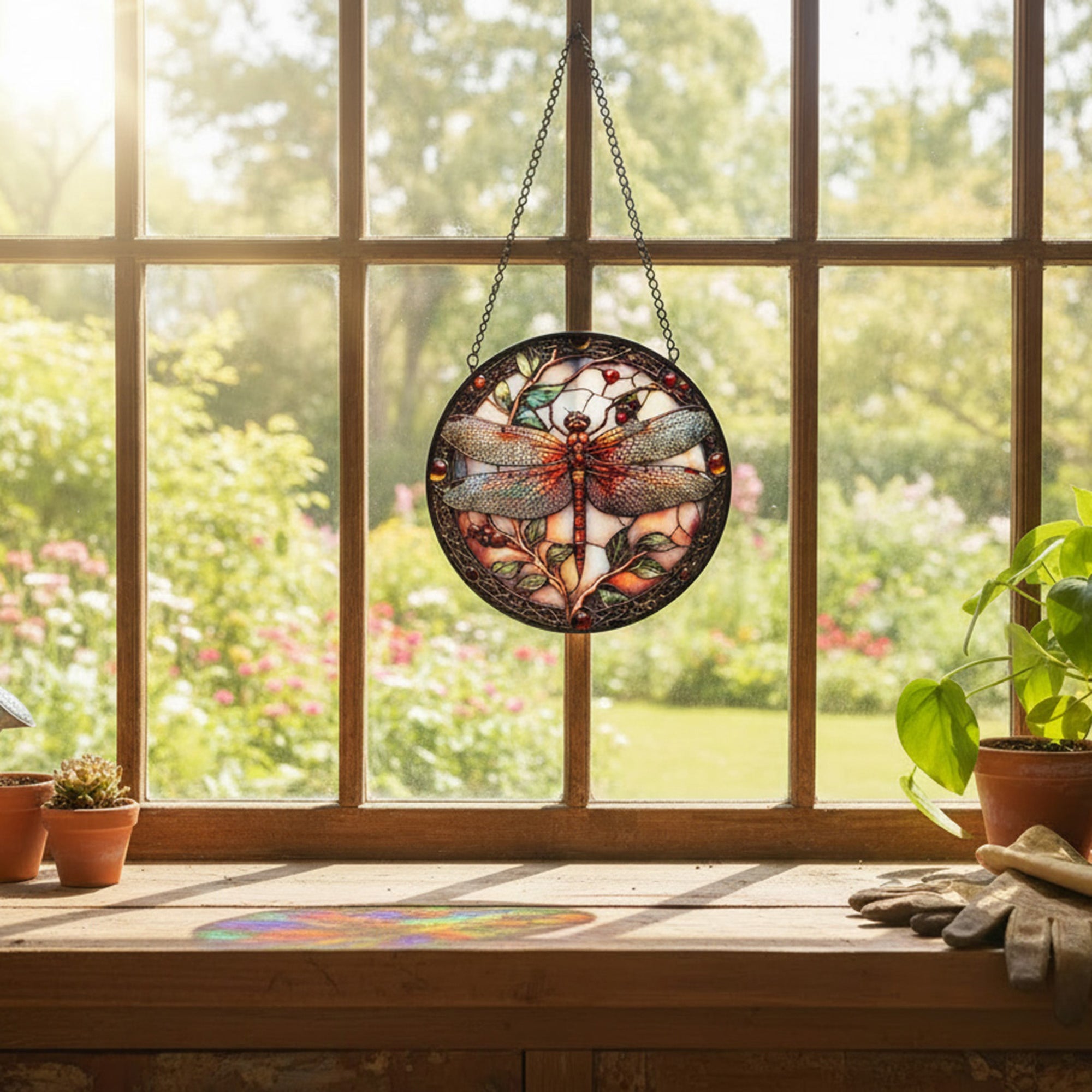 6-Inch Stained Glass Dragonfly Suncatcher