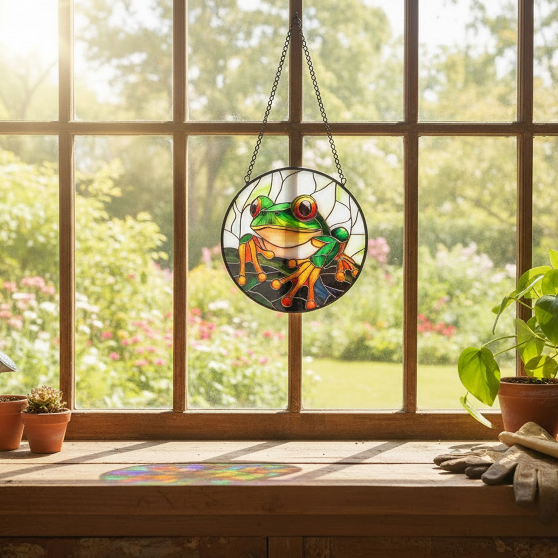 6-Inch Stained Glass Frog Suncatcher