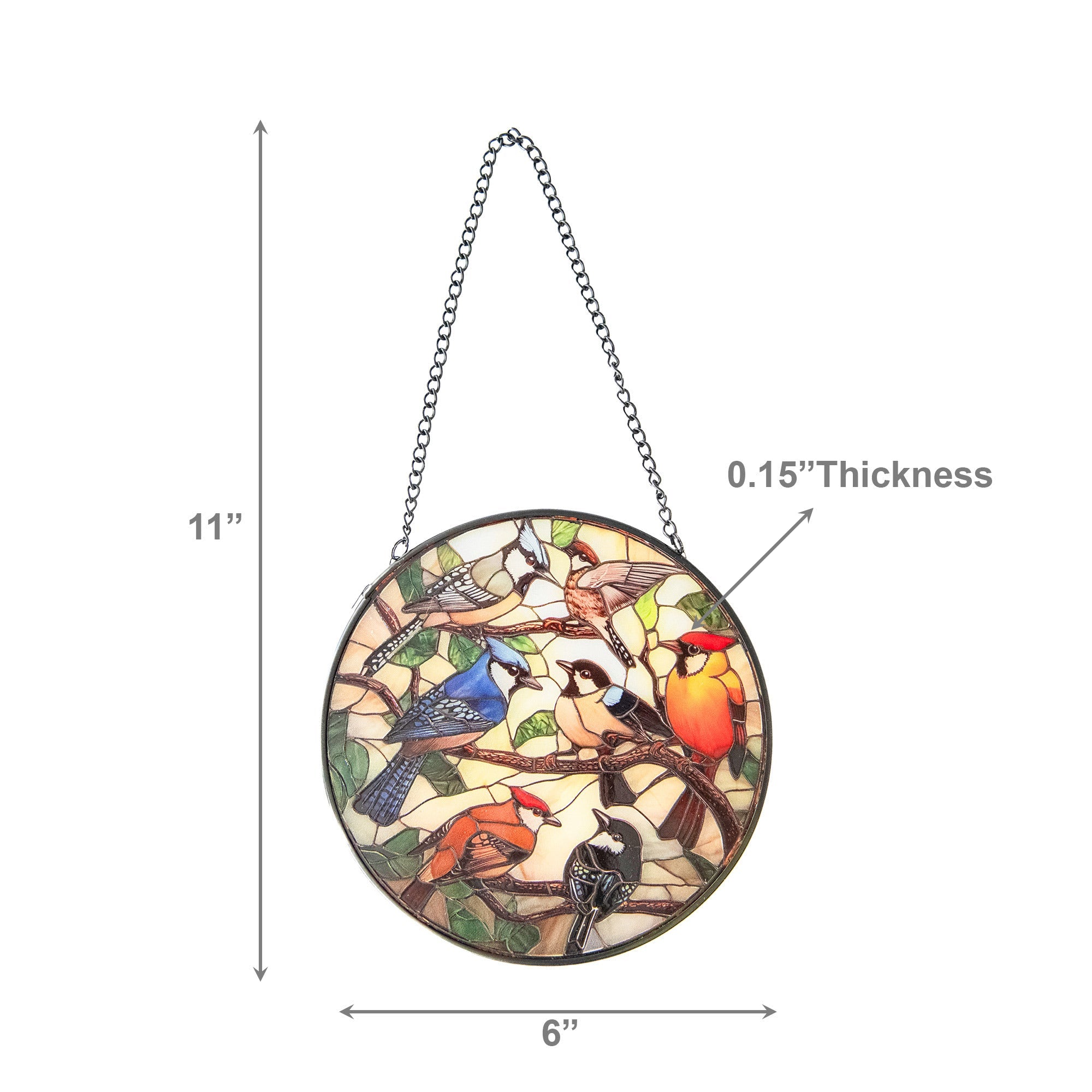 6-Inch Stained Glass Suncatcher with Colorful Hummingbirds