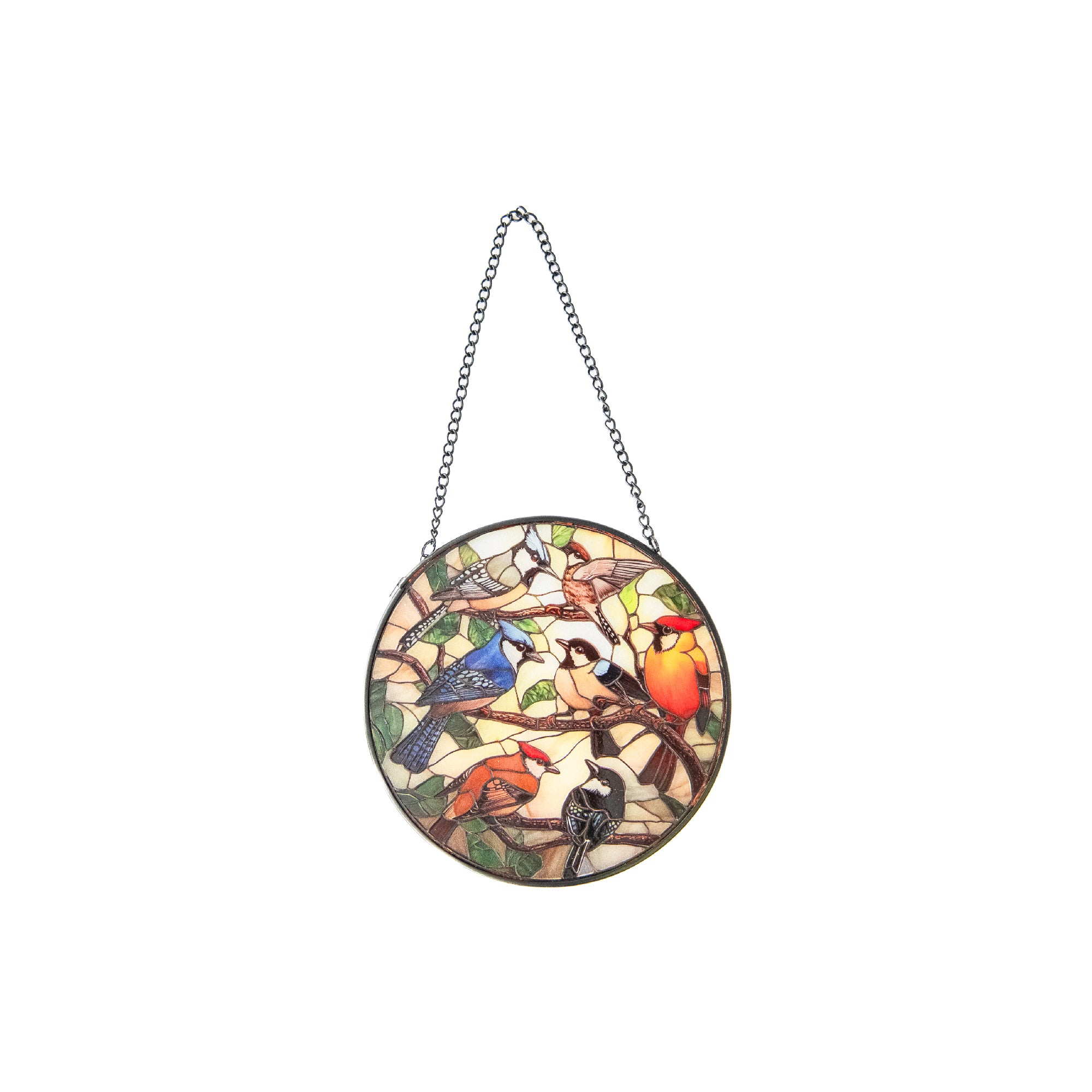 6-Inch Stained Glass Suncatcher with Colorful Hummingbirds