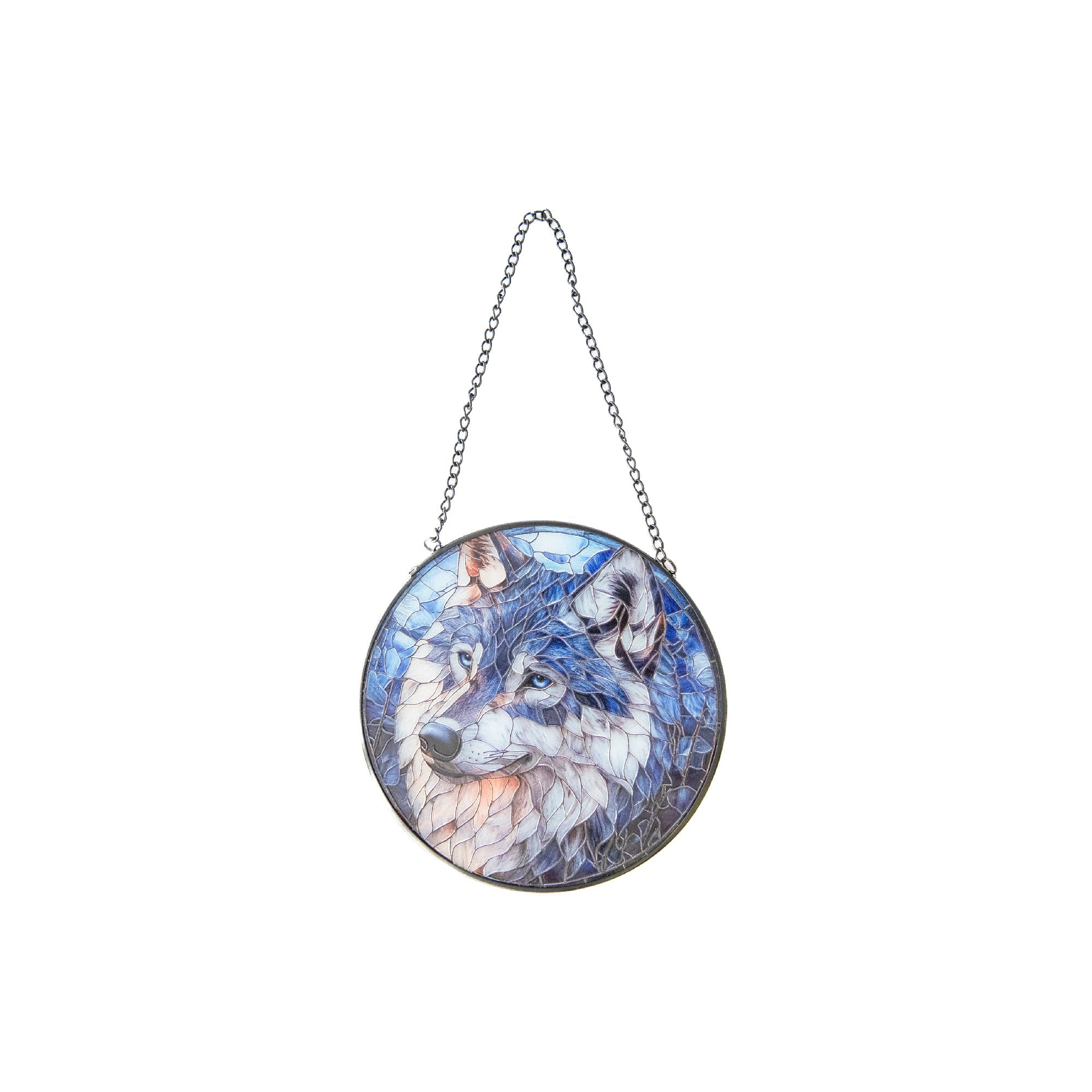 6-Inch Stained Glass Wolf Suncatcher