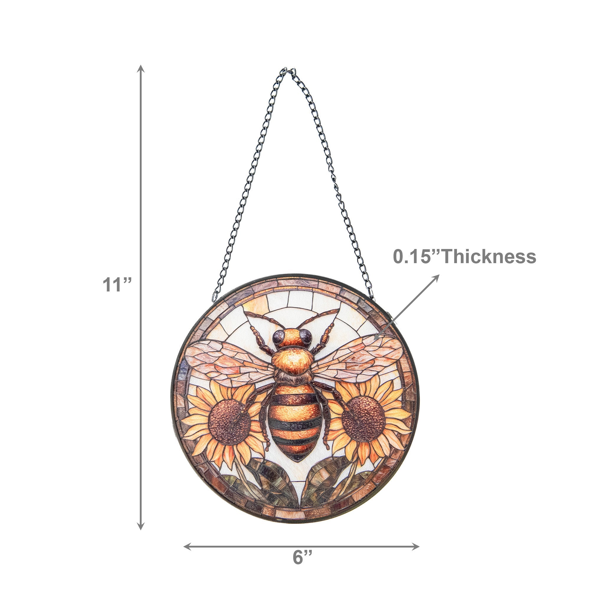 6-Inch Stained Glass Bee and Sunflowers Suncatcher