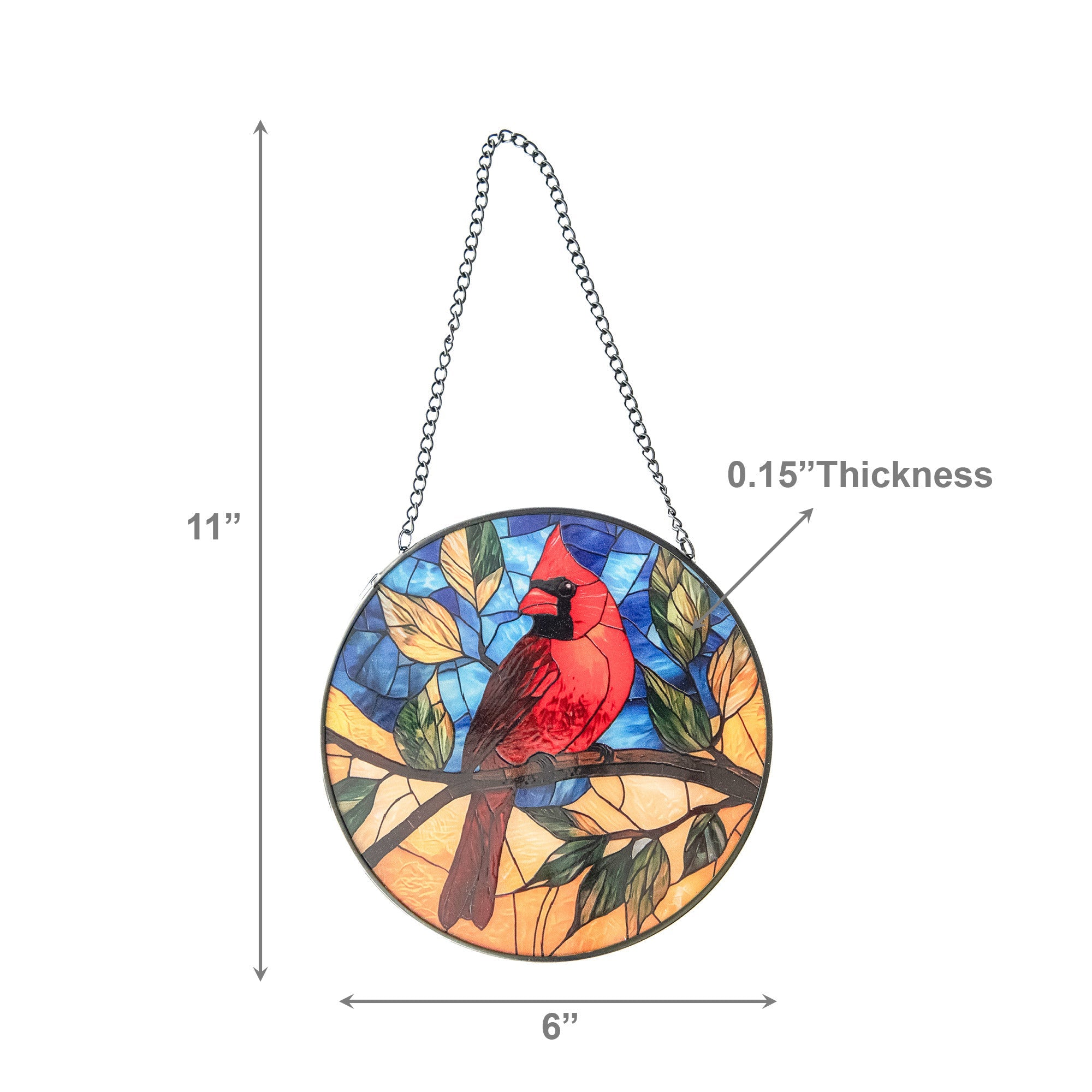 6-Inch Stained Glass Cardinal Bird Suncatcher
