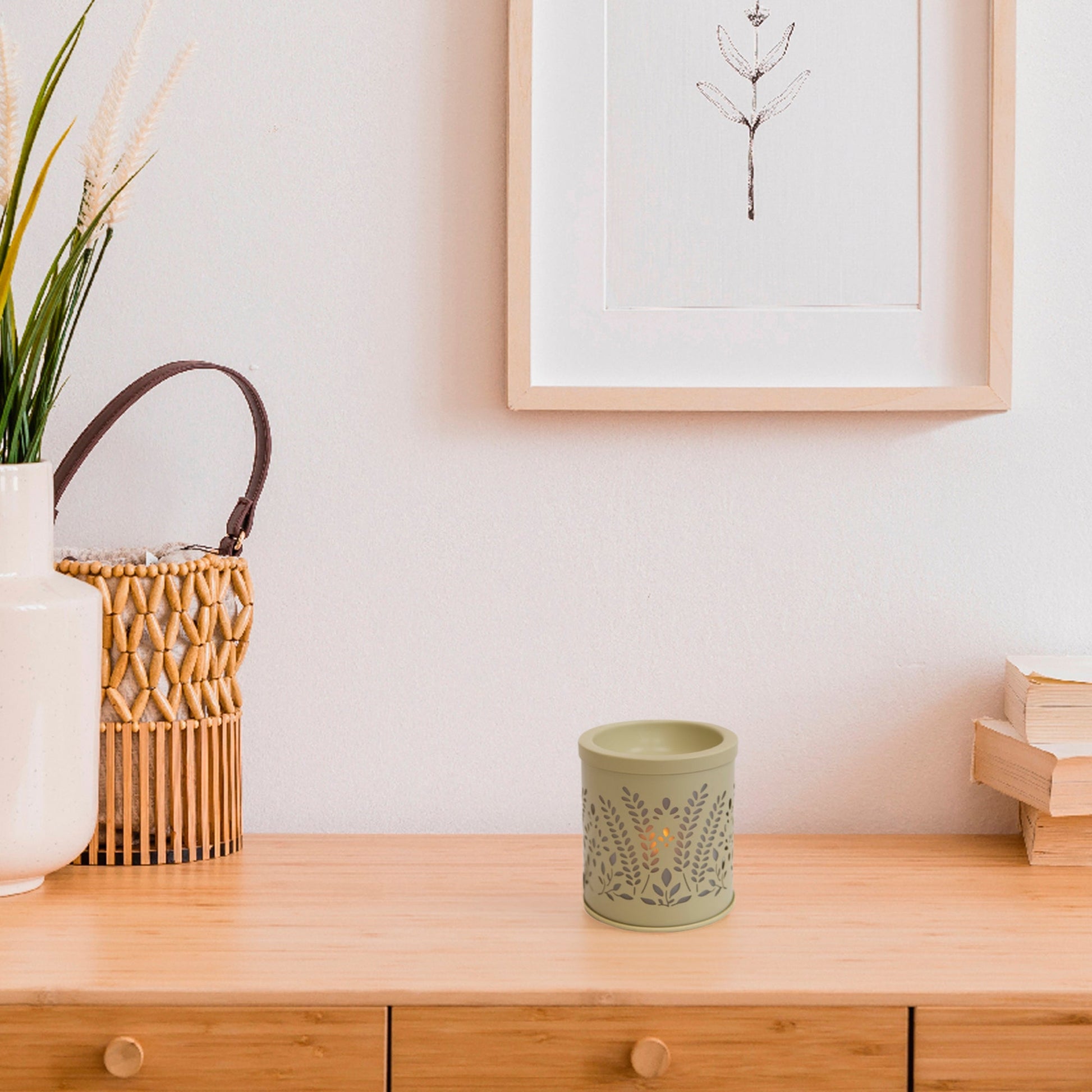 Corded Metal Plug-In Wax Warmer with Cream Leaves Design