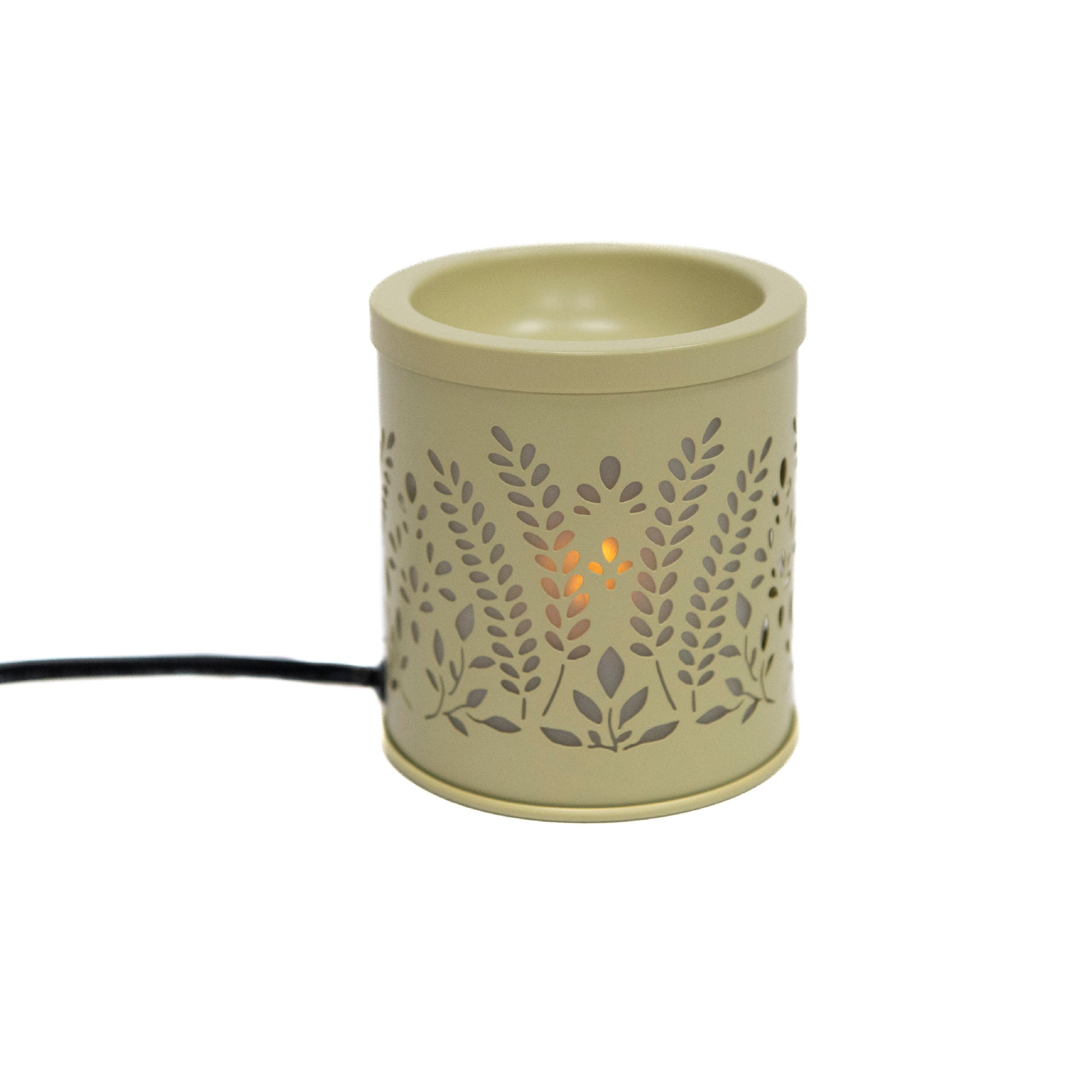 Corded Metal Plug-In Wax Warmer with Cream Leaves Design