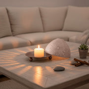 Metal Cutout Candle Holder with Peacock Feather Pattern