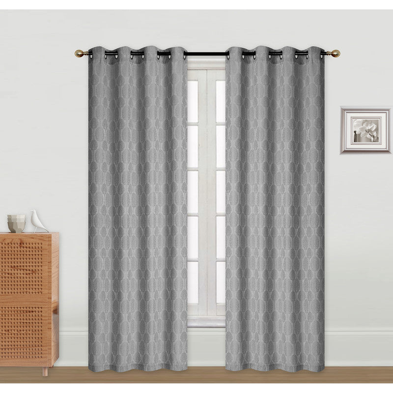 Jacquard Curtain Panel Tree Gray 96" With 8 Grommets Window Drapery - Set of 2