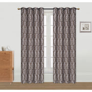 Embroidered Curtain Panel Fern Chocolate 96" With 8 Grommets Window Drapery - Set of 2