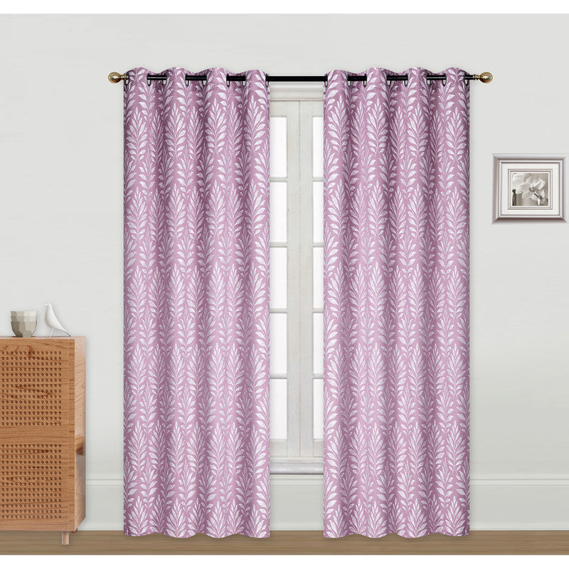 Embroidered Curtain Panel Fern Dark Rose 84" With 8 Grommets Window Drapery - Set of 2