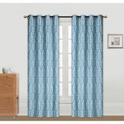 Embroidered Curtain Panel Fern Teal 96" With 8 Grommets Window Drapery - Set of 2