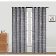 Jacquard Curtain Panel Gray Cubic 84" With 8 Grommets Window Drapery - Set of 2