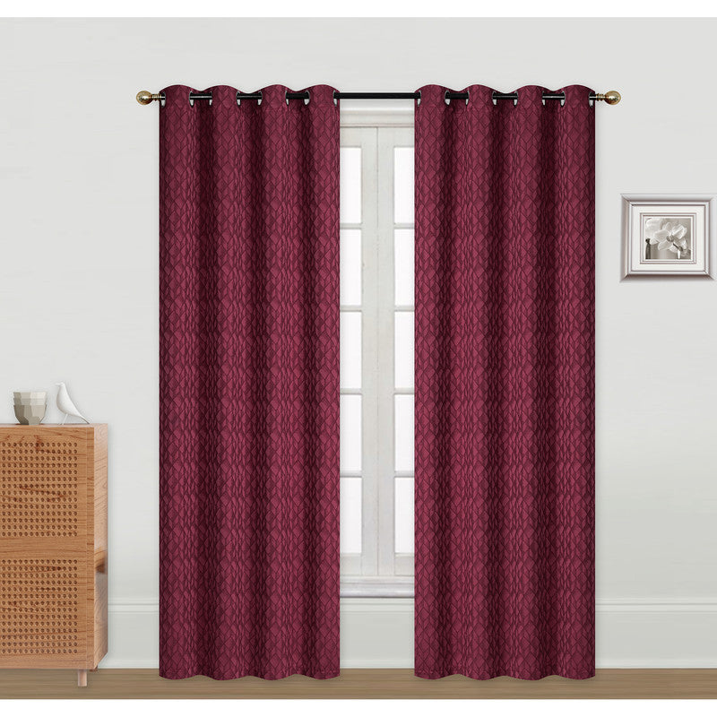 Jacquard Curtain Panel Red Cubic 96 Inch With 8 Grommets Window Drapery - Set of 2