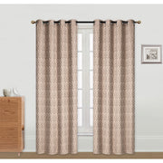 Jacquard Curtain Panel Taupe Cubic 96 Inch With 8 Grommets Window Drapery - Set of 2