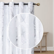 Foil Print Window Curtain Panel with 8 Grommets Hibiscus White 96" - Set of 2 Elegant Floral Window Curtains