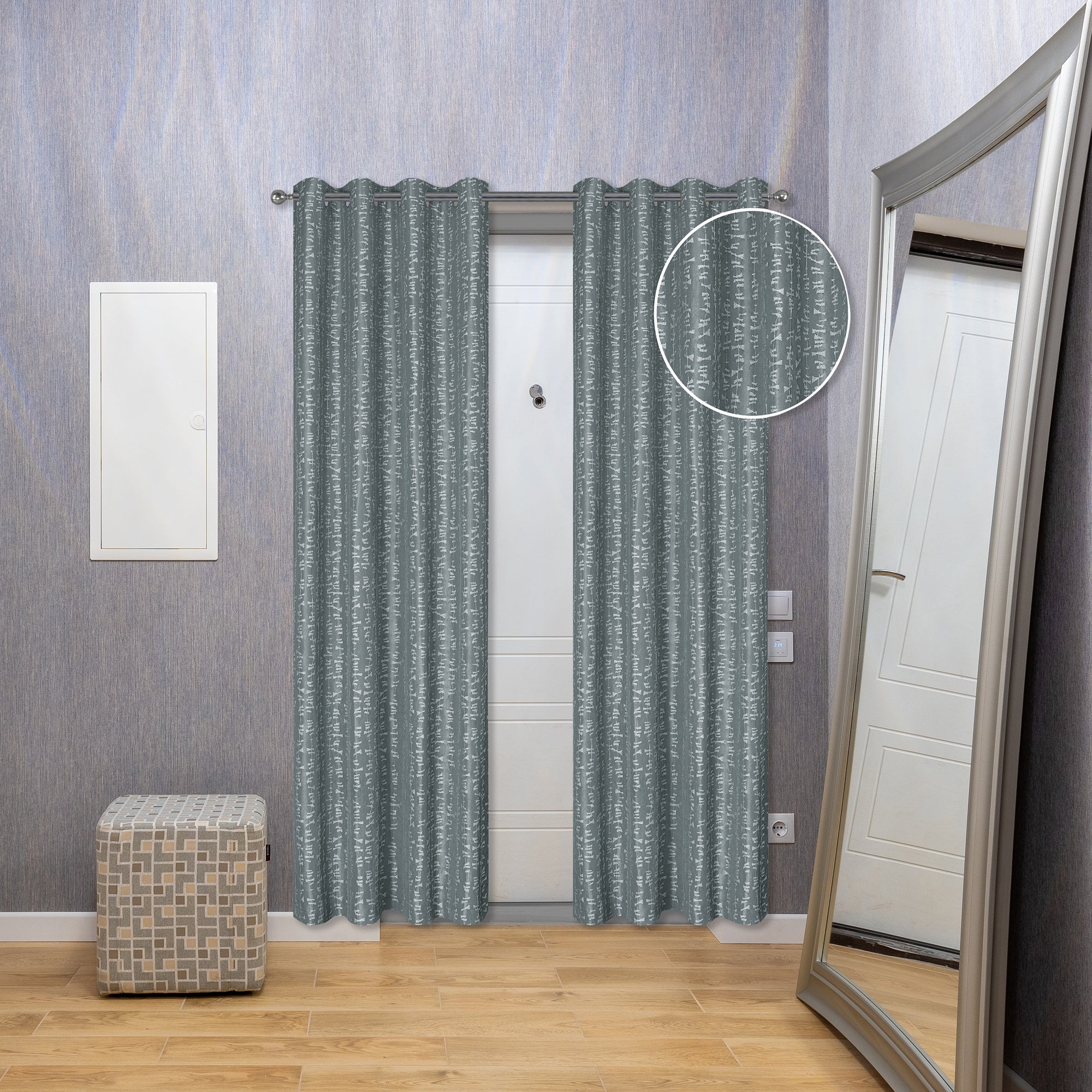 Jacquard Window Panel Curtain 96 Inch Charcoal With 8 Grommets Set Of 2, Decorative Drapes