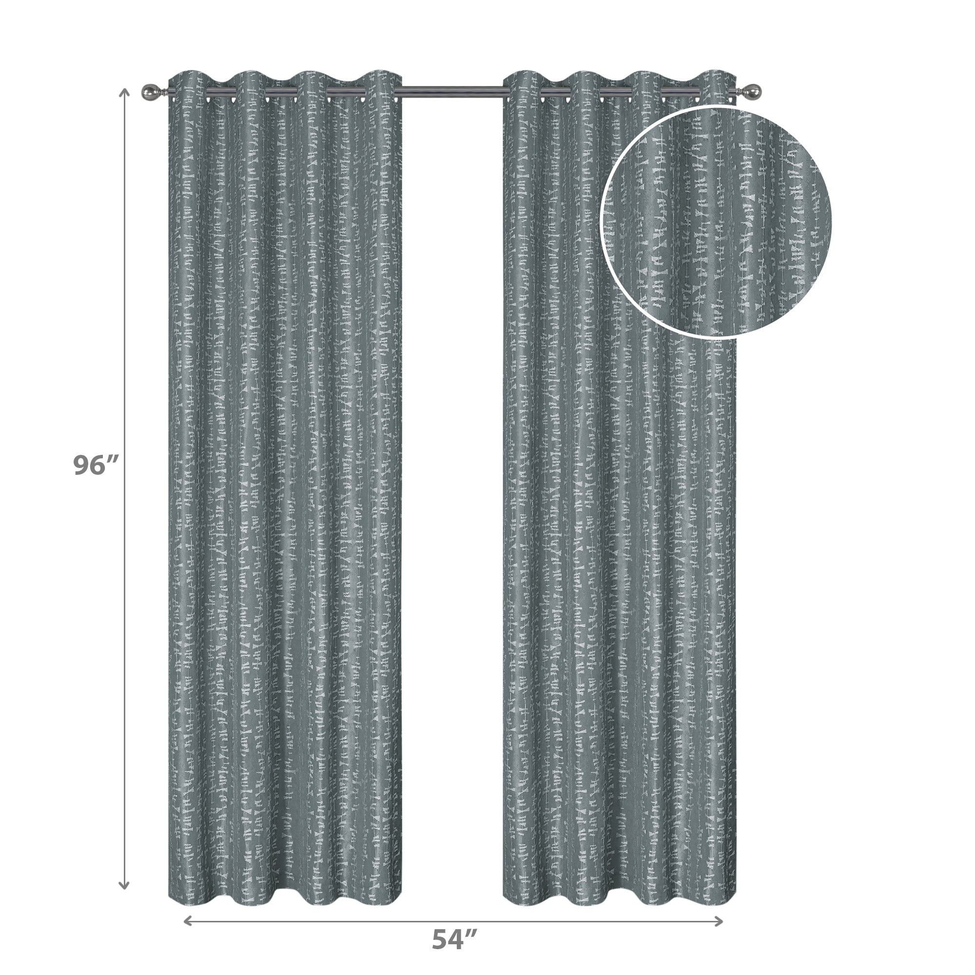 Jacquard Window Panel Curtain 96 Inch Charcoal With 8 Grommets Set Of 2, Decorative Drapes