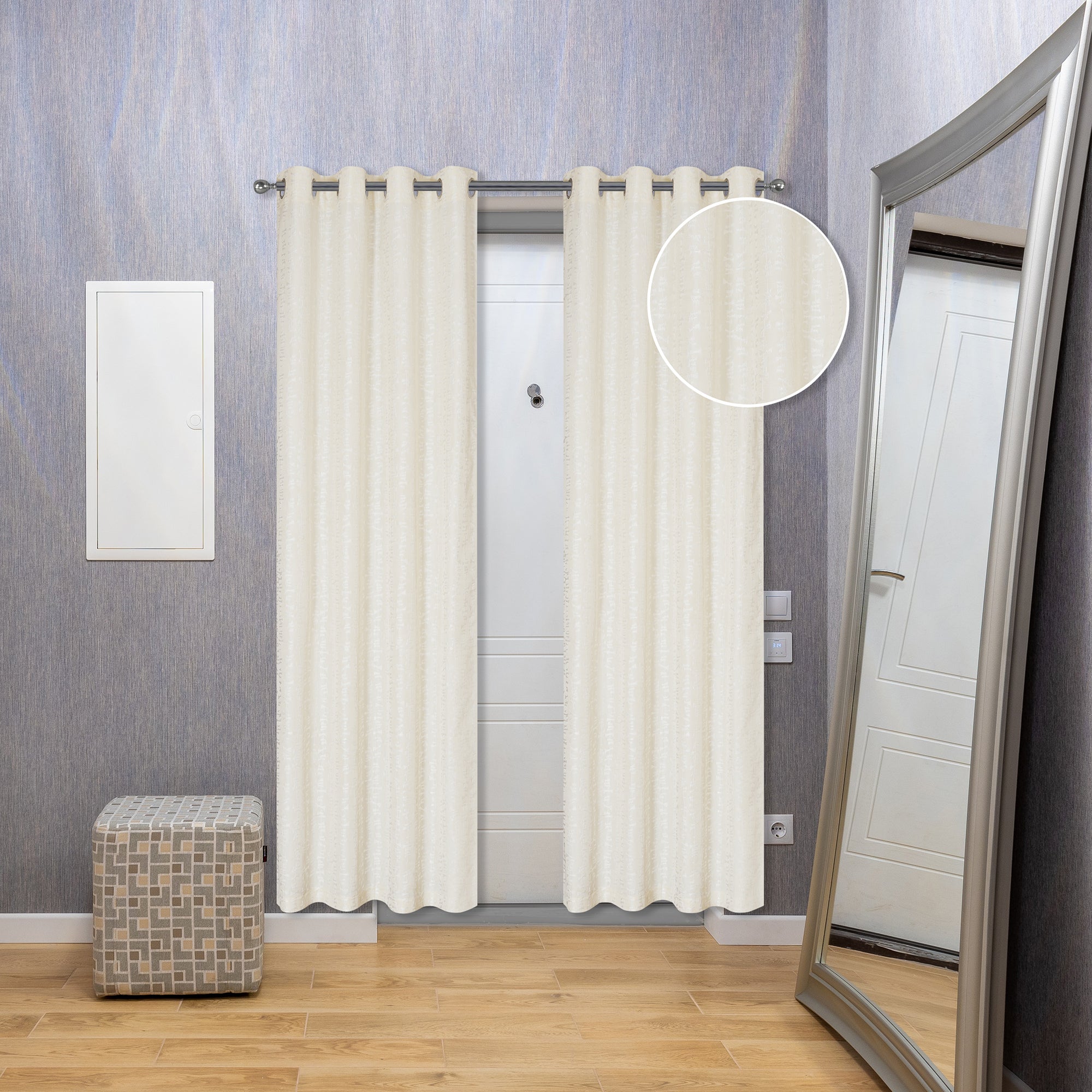 Jacquard Window Panel Curtain 96 Inch Ivory With 8 Grommets Set Of 2, Decorative Drapes