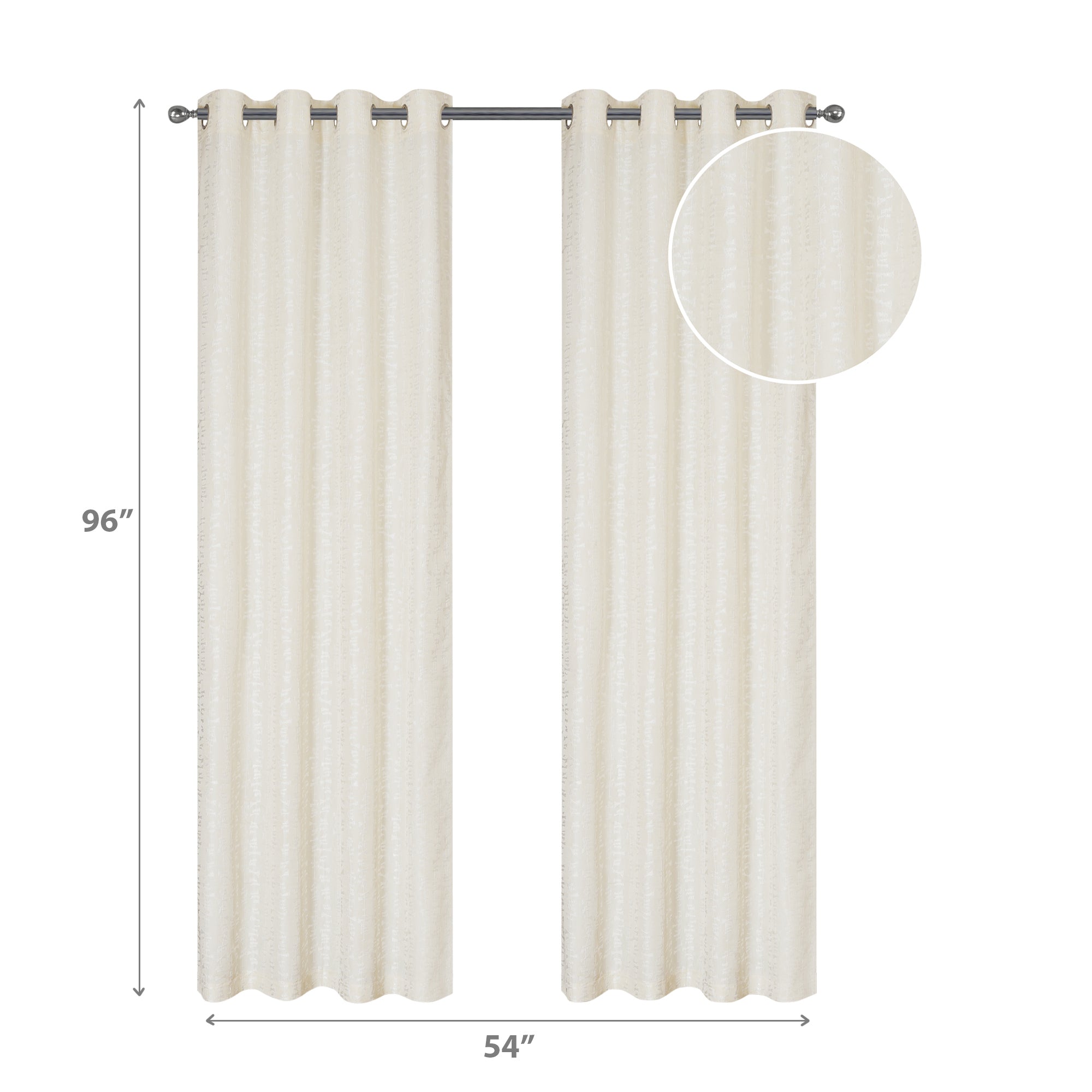 Jacquard Window Panel Curtain 96 Inch Ivory With 8 Grommets Set Of 2, Decorative Drapes