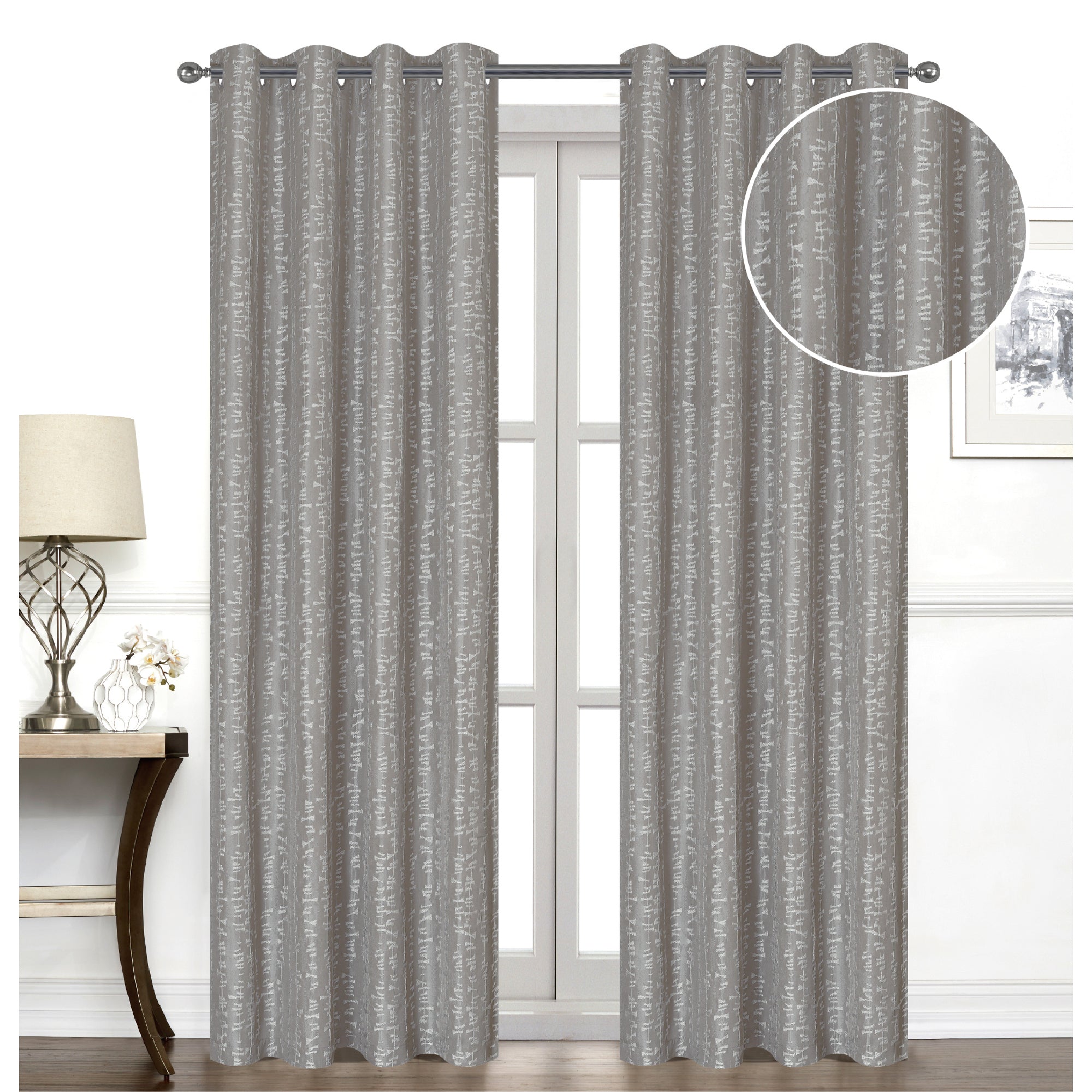 Jacquard Window Panel Curtain 96 Inch Taupe With 8 Grommets Set Of 2, Decorative Drapes