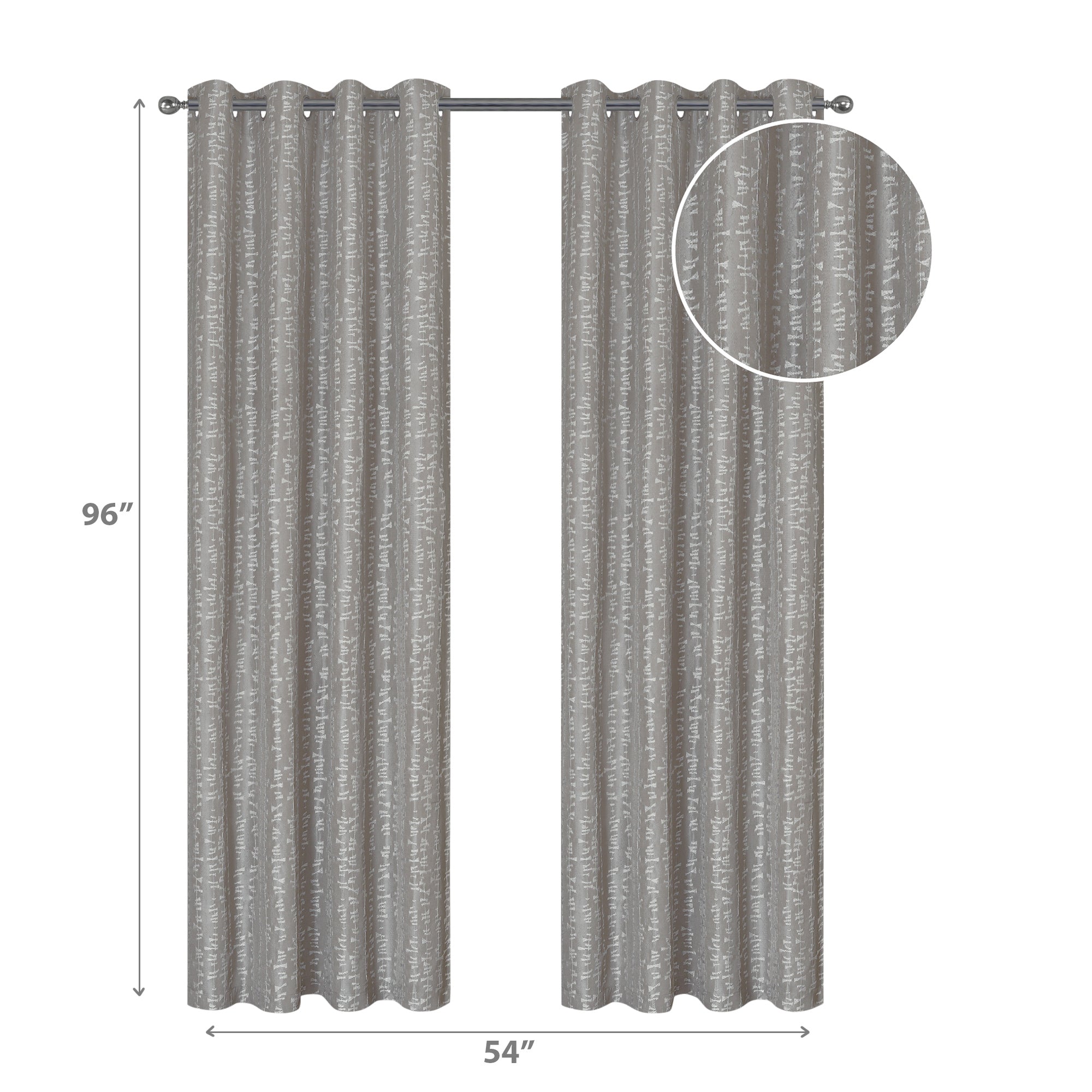 Jacquard Window Panel Curtain 96 Inch Taupe With 8 Grommets Set Of 2, Decorative Drapes