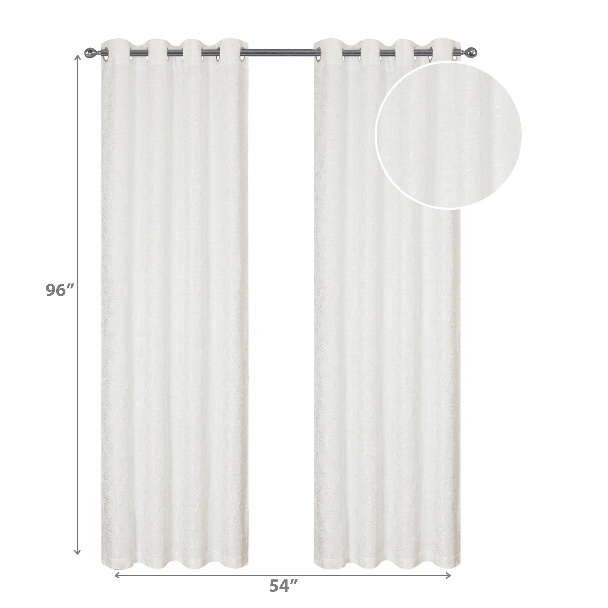 Jacquard Window Curtain Panel with 8 Grommets Leaves White 96" - Set of 2 Elegant Leaf Pattern Window Drapes for Living Room
