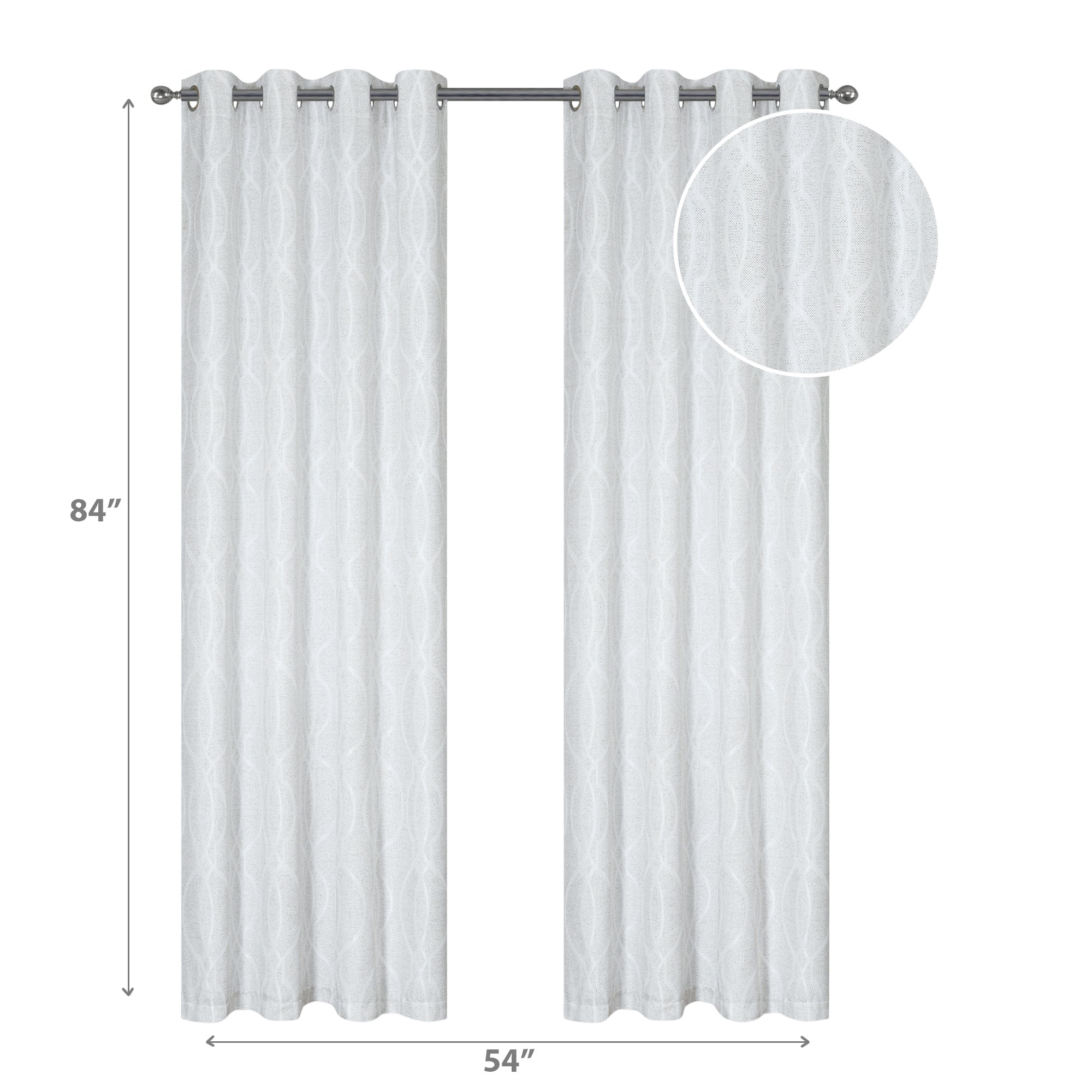 Jacquard Window Curtain Panel with 8 Grommets Tilde Gray 84" - Set of 2 Decorative Window Drapes for Living Room and Bedroom