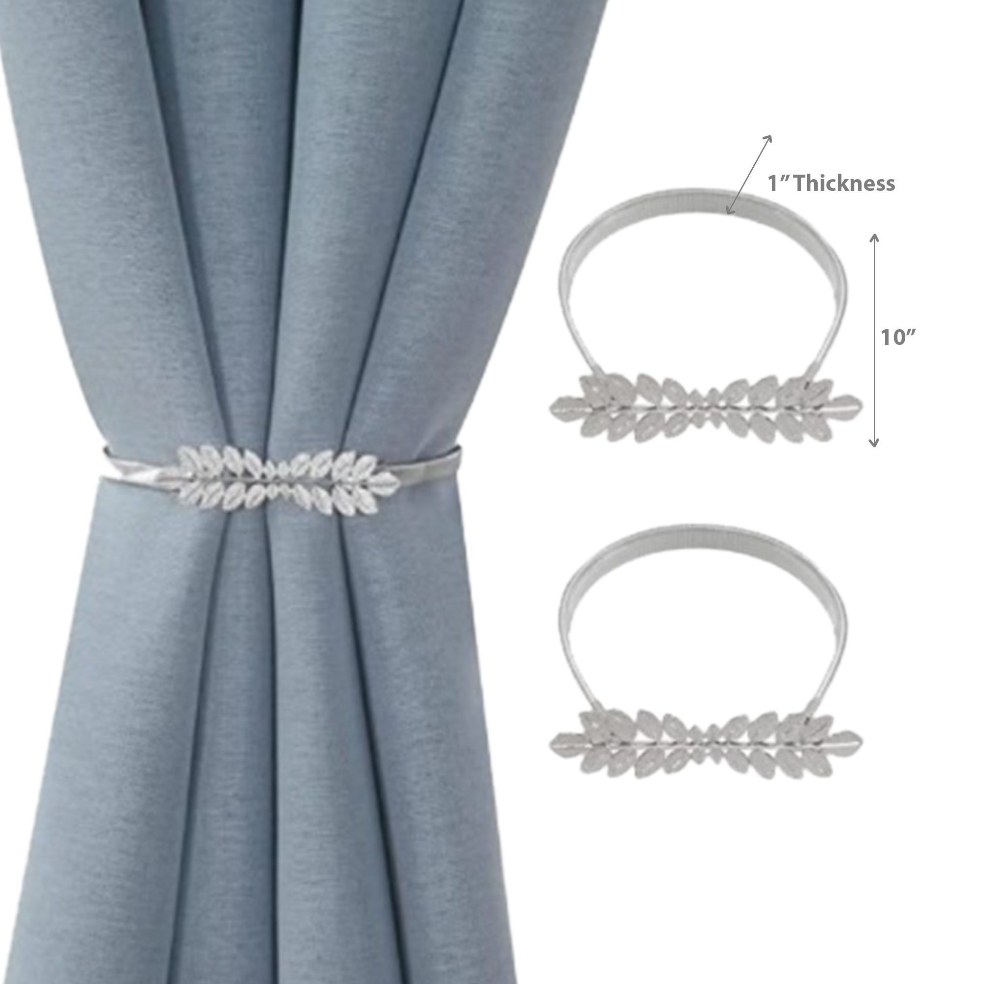 Set of 2 Silver Fern Curtain Tiebacks Decorative Drapery Holdbacks for Curtains