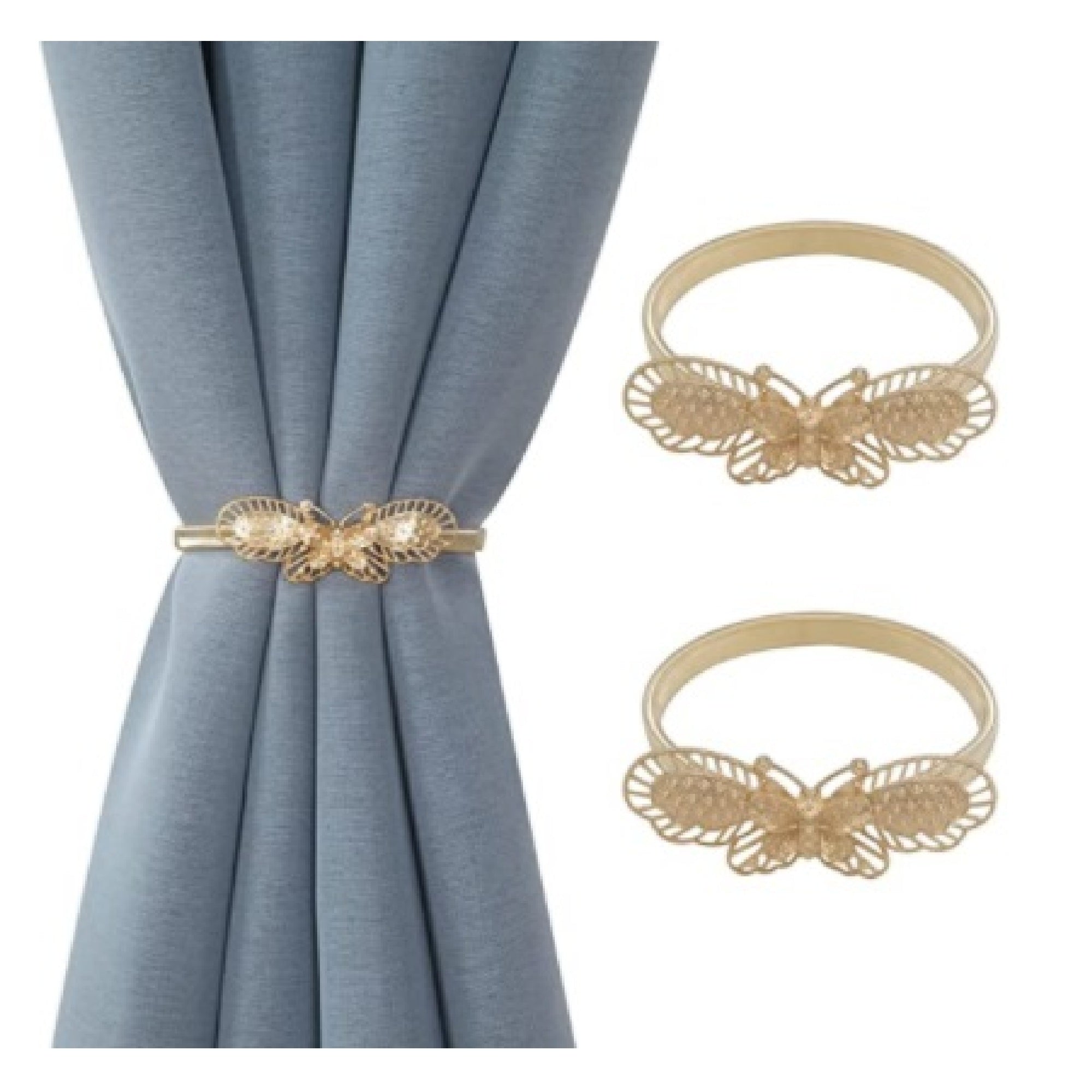 Set of 2 Rose Gold Butterfly Curtain Tiebacks Decorative Drapery Holdbacks for Window Curtains