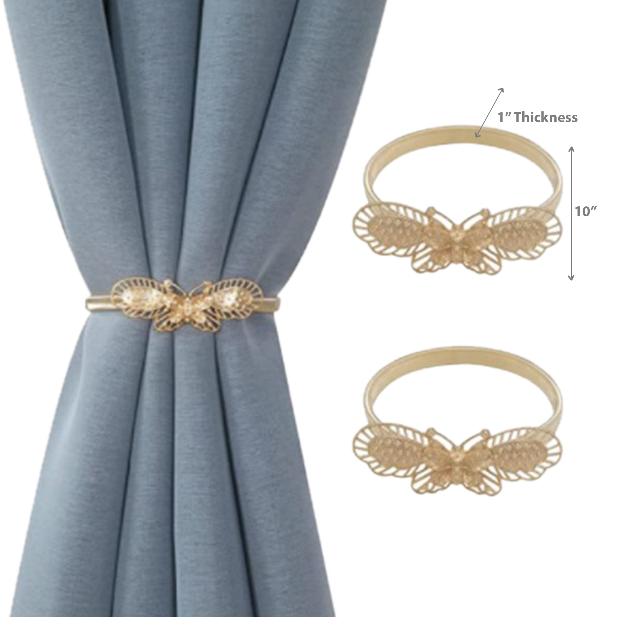 Set of 2 Rose Gold Butterfly Curtain Tiebacks Decorative Drapery Holdbacks for Window Curtains