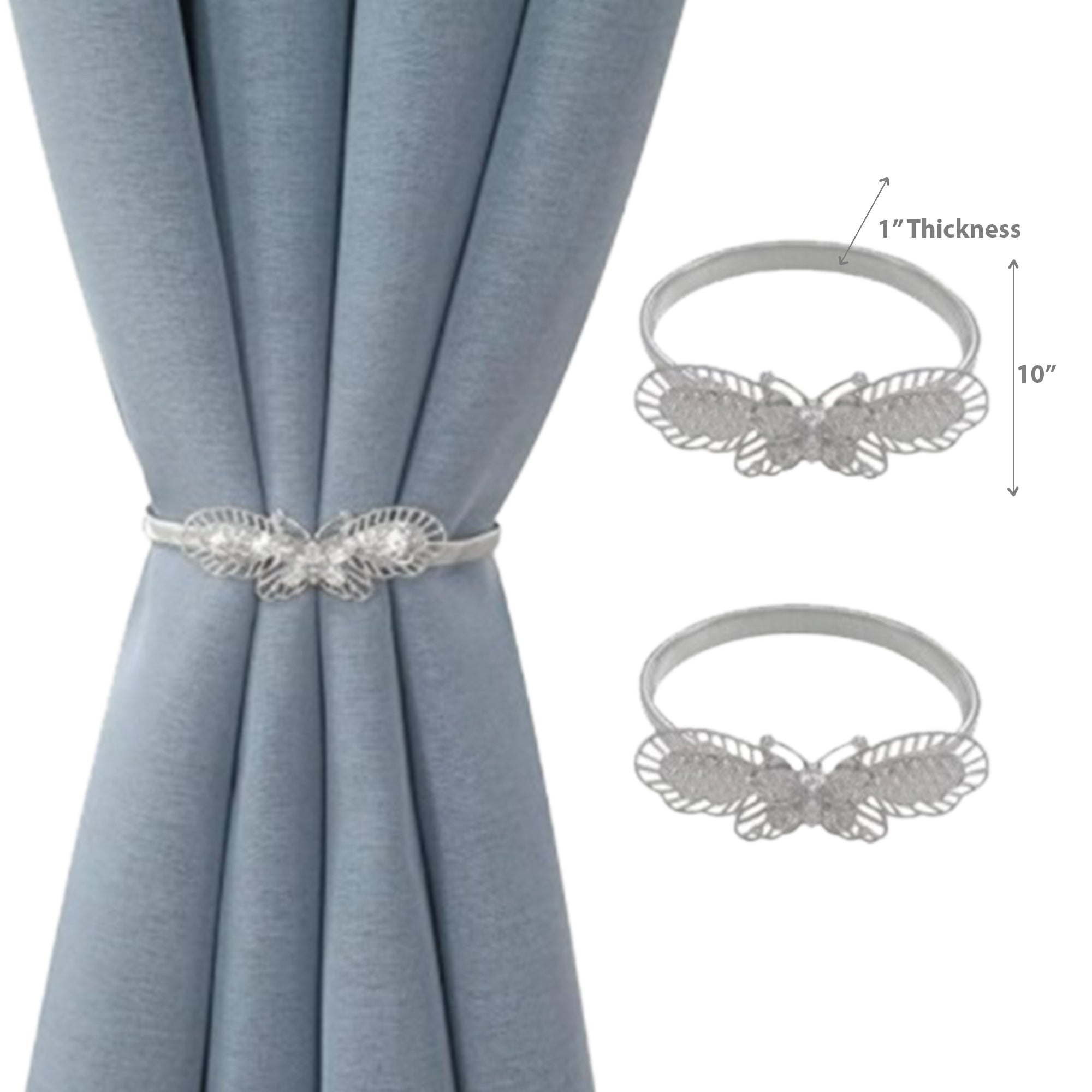 Set of 2 Silver Butterfly Curtain Tiebacks Decorative Drapery Holdbacks
