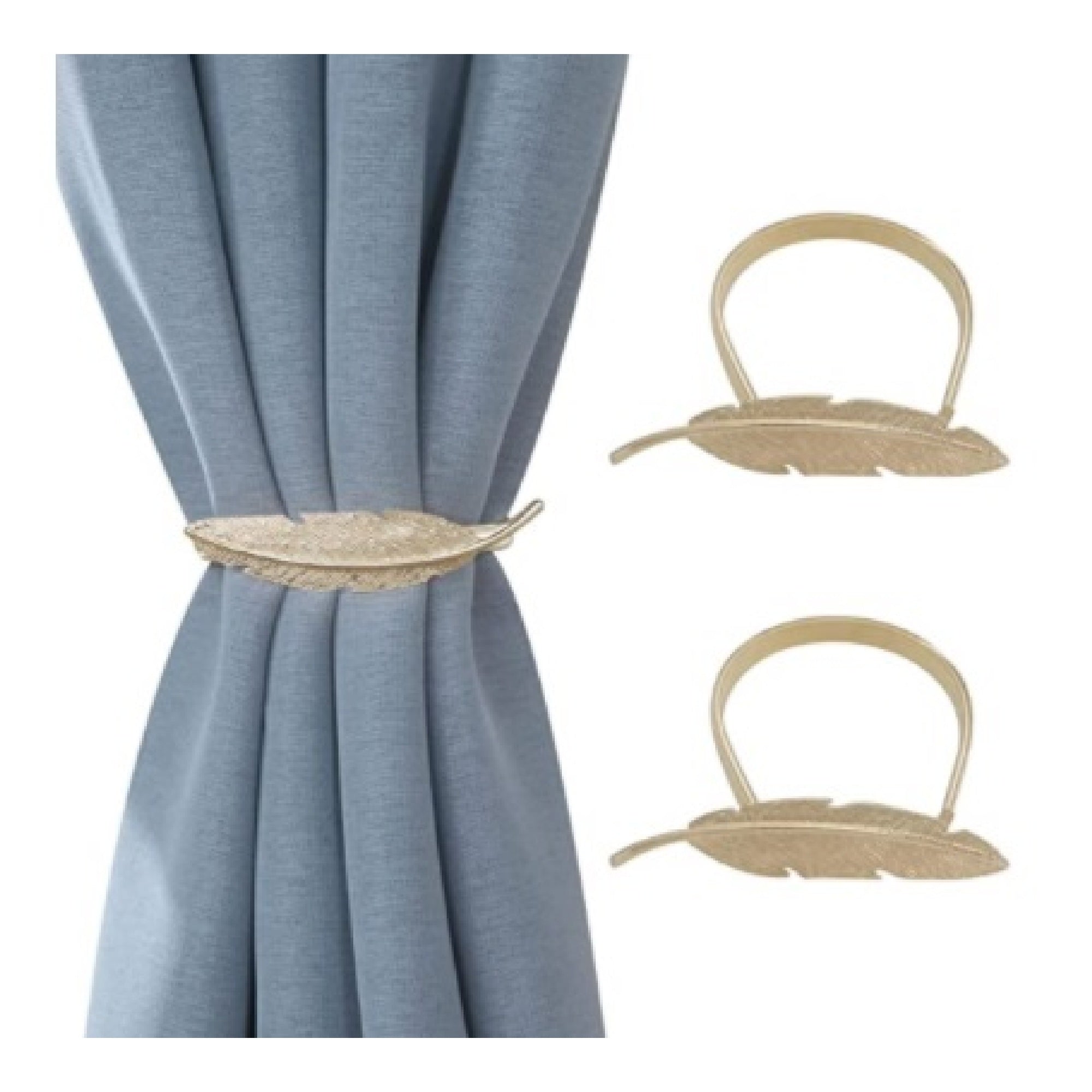 Set of 2 Rose Gold Feather Curtain Tiebacks Decorative Window Drapery Holdbacks