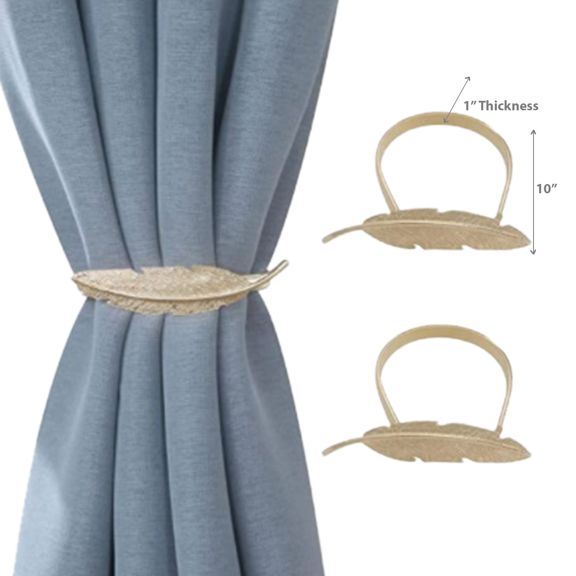 Set of 2 Rose Gold Feather Curtain Tiebacks Decorative Window Drapery Holdbacks