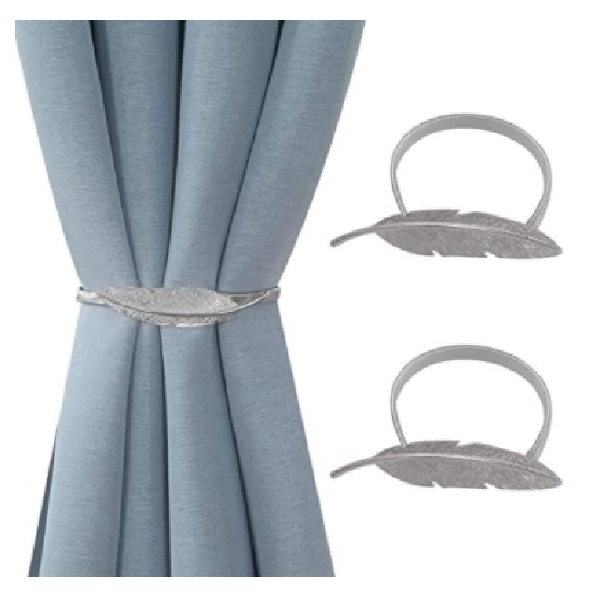 Set of 2 Silver Feather Curtain Tiebacks Decorative Drapery Holdbacks for Window Curtains and Living Room Décor