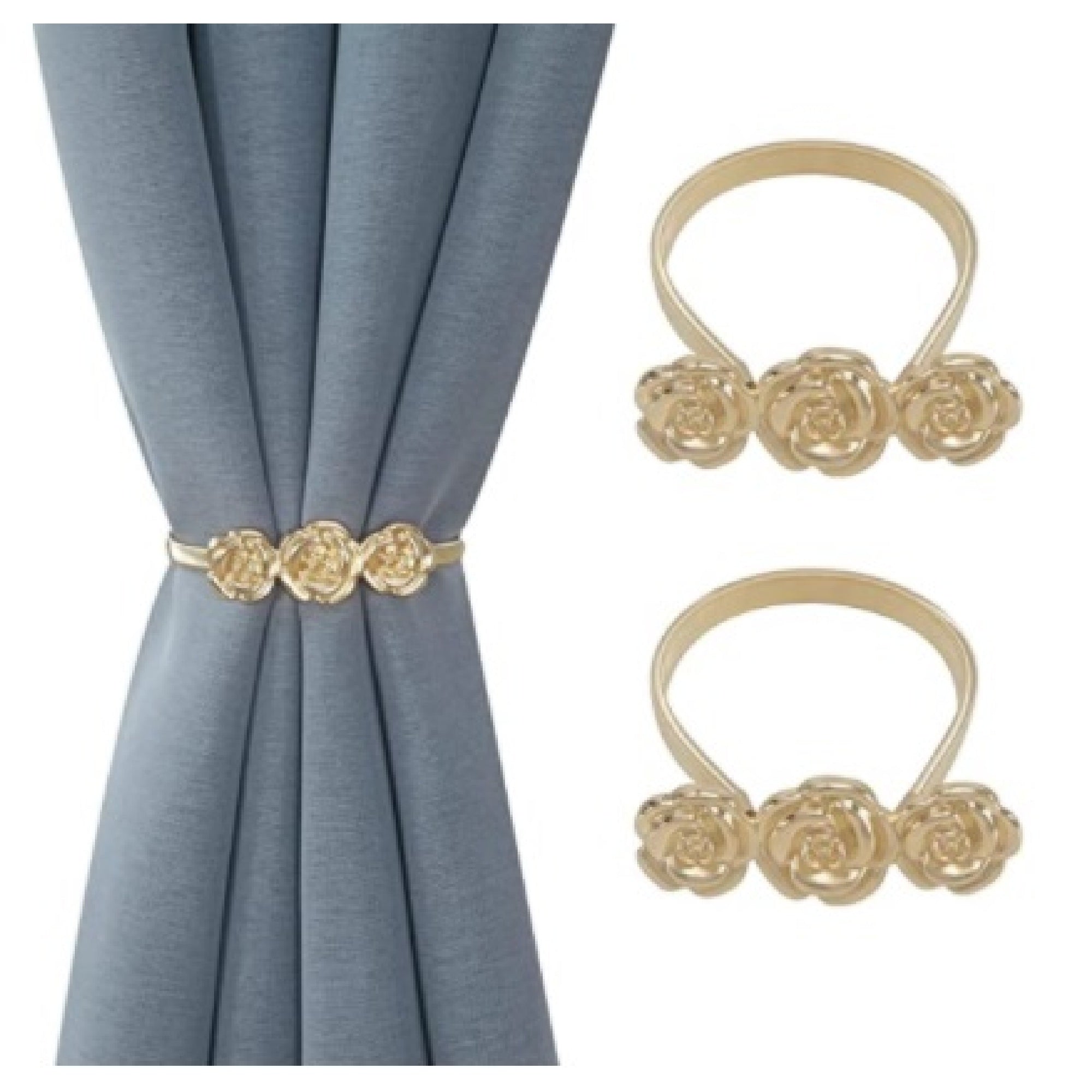 Set of 2 Rose Gold Rose Curtain Tiebacks Decorative Drapery Holdbacks