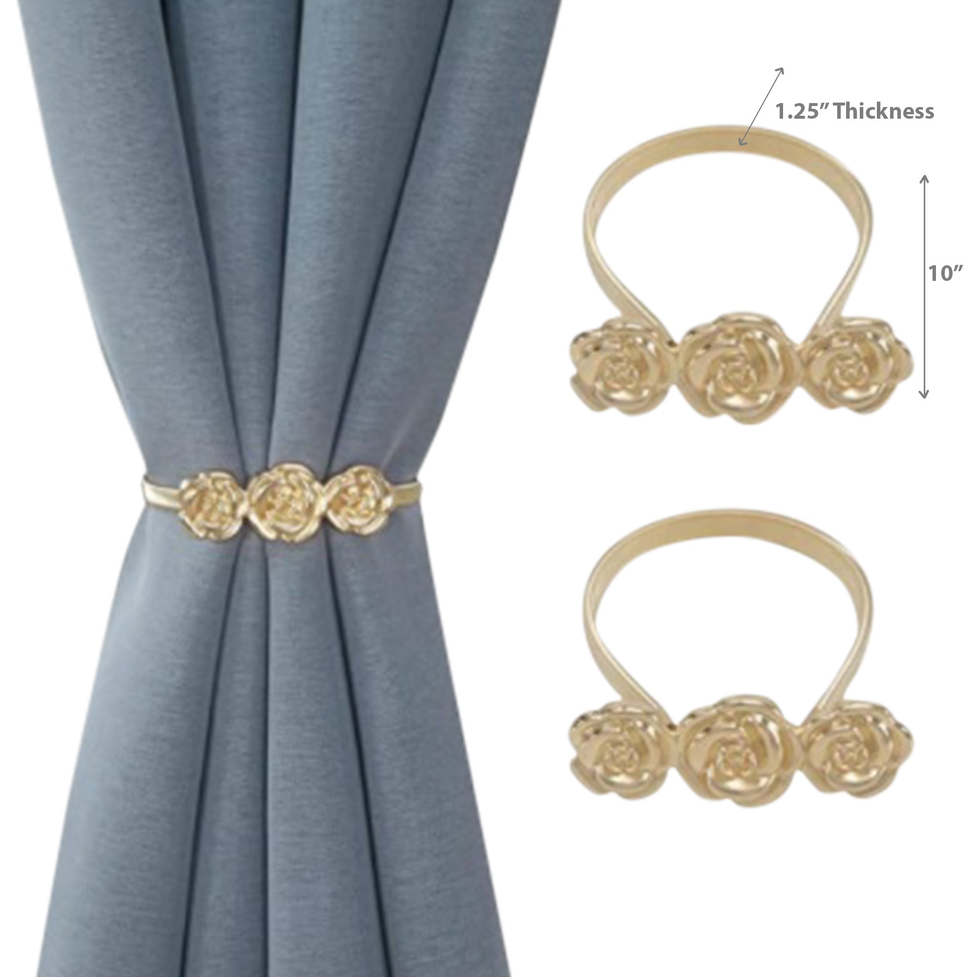 Set of 2 Rose Gold Rose Curtain Tiebacks Decorative Drapery Holdbacks