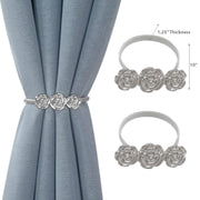 Set of 2 Silver Rose Curtain Tiebacks Decorative Drapery Holdbacks for Window Curtains