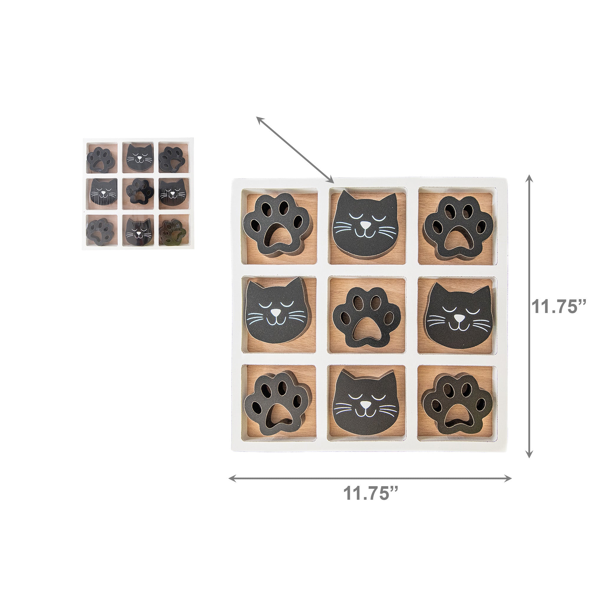 Wooden Tic Tac Toe Gameboard Featuring Cat Design - Set of 2