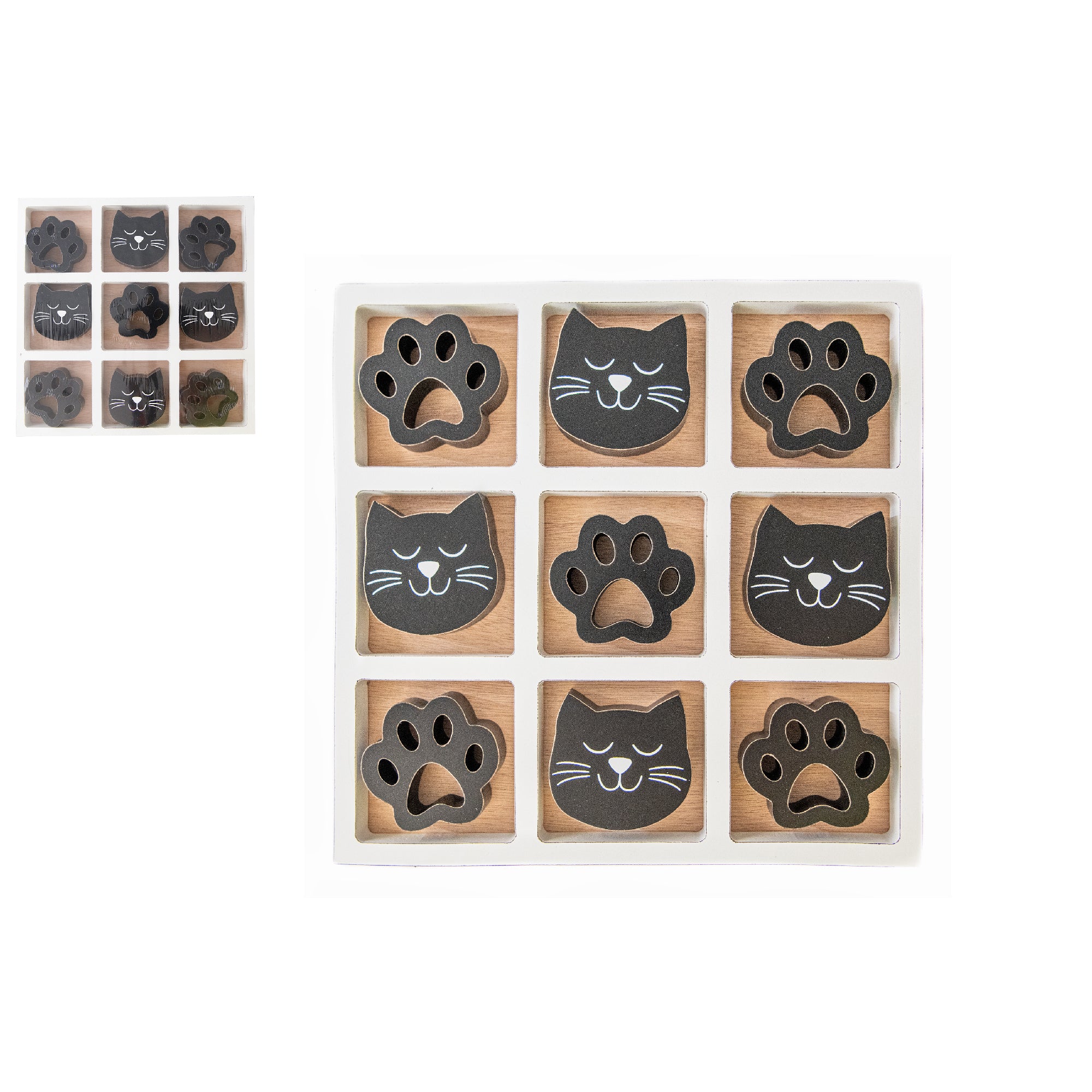 Wooden Tic Tac Toe Gameboard Featuring Cat Design - Set of 2