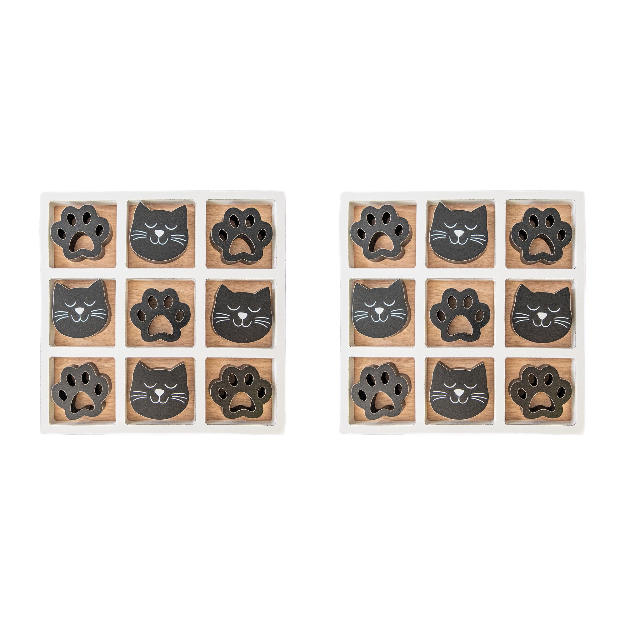 Wooden Tic Tac Toe Gameboard Featuring Cat Design - Set of 2