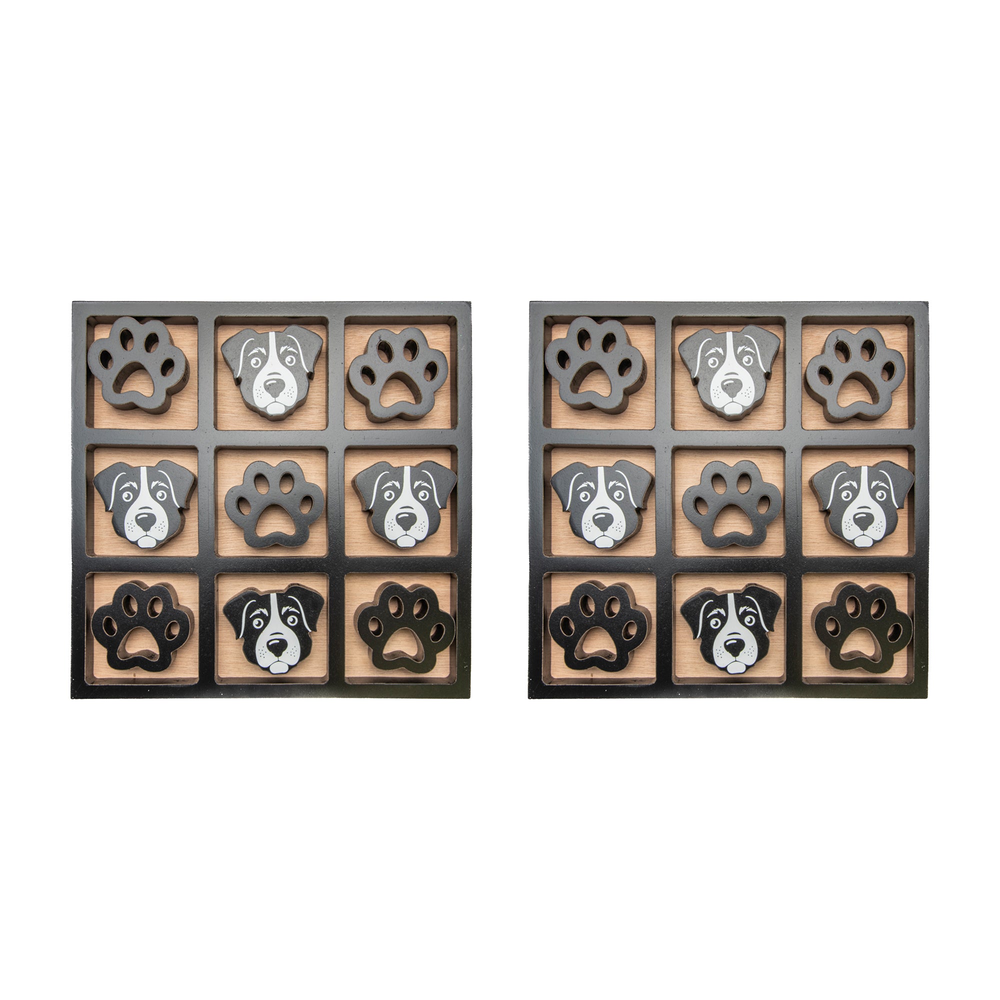 Wooden Tic Tac Toe Gameboard Featuring Dog Design - Set of 2