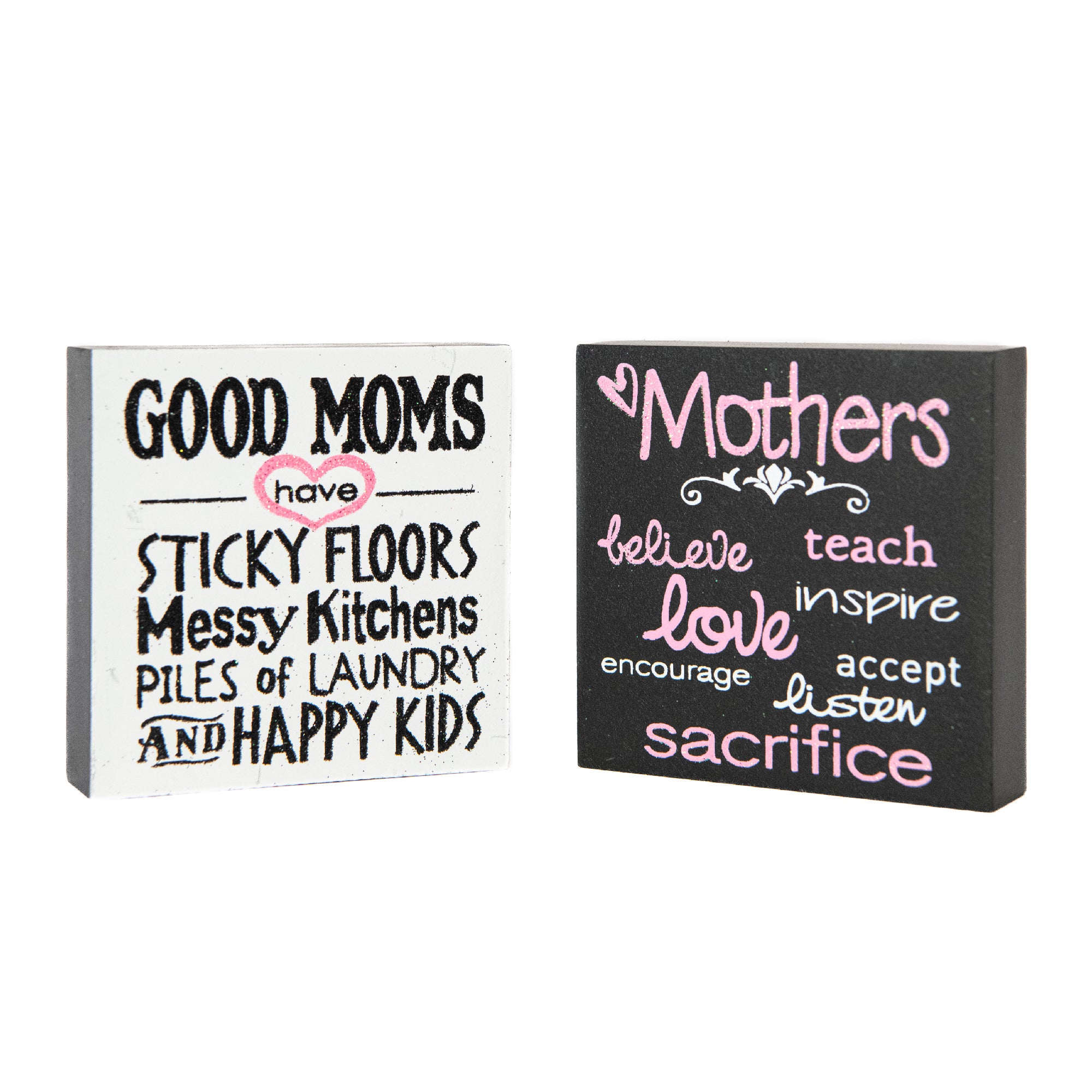 Assorted Wood Blocks with “Good Moms” Messages - Set of 2
