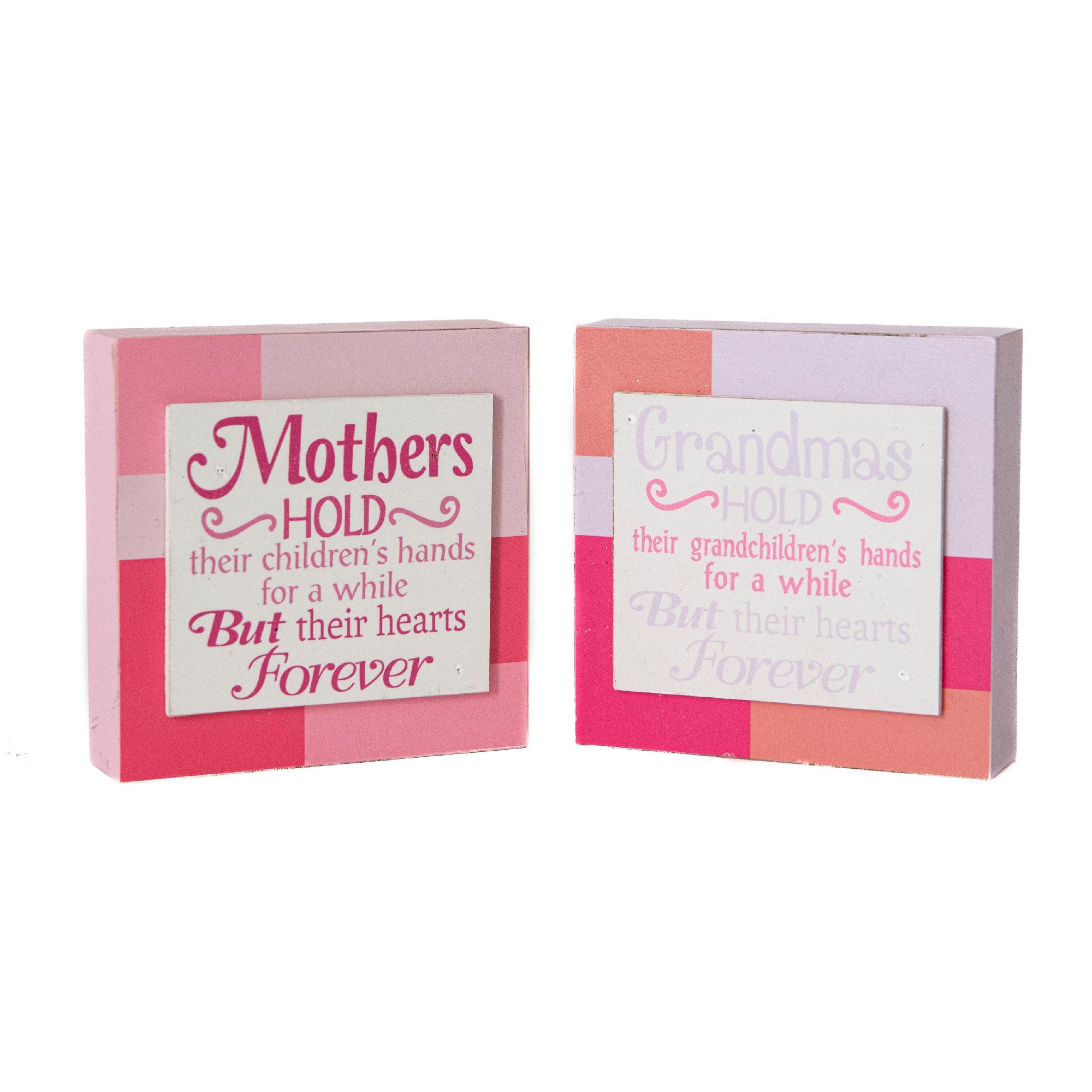 Assorted Wood Blocks “Mother/Grandma Hold Hearts Forever” - Set of 2